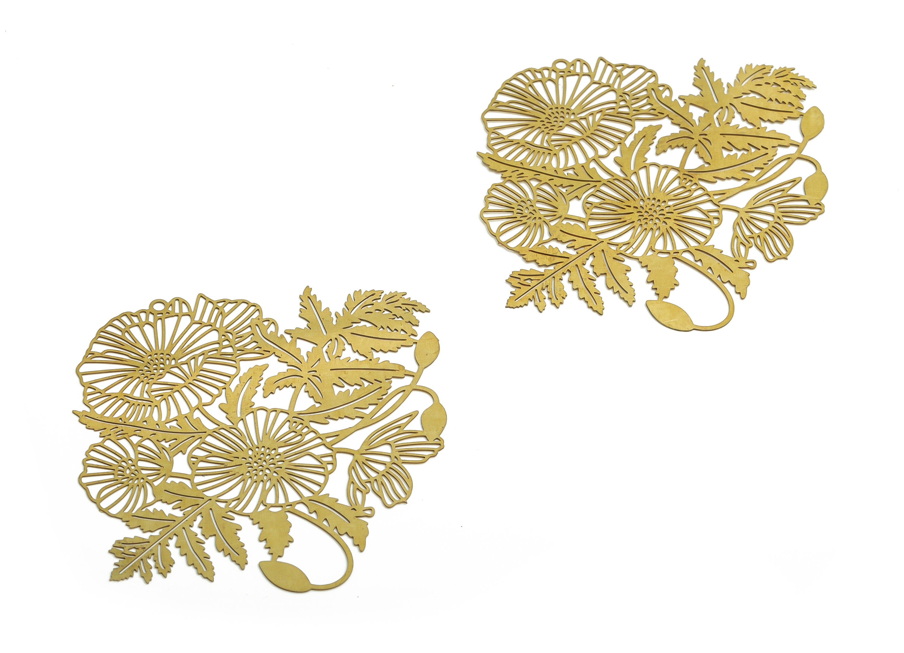 Brass Flowers Earring Charms - Raw Brass Leaves Pendant - Jewelry Making Supplies - 61.46x49.9x0.29mm - JJA4689 - DOMEDBAZAAR