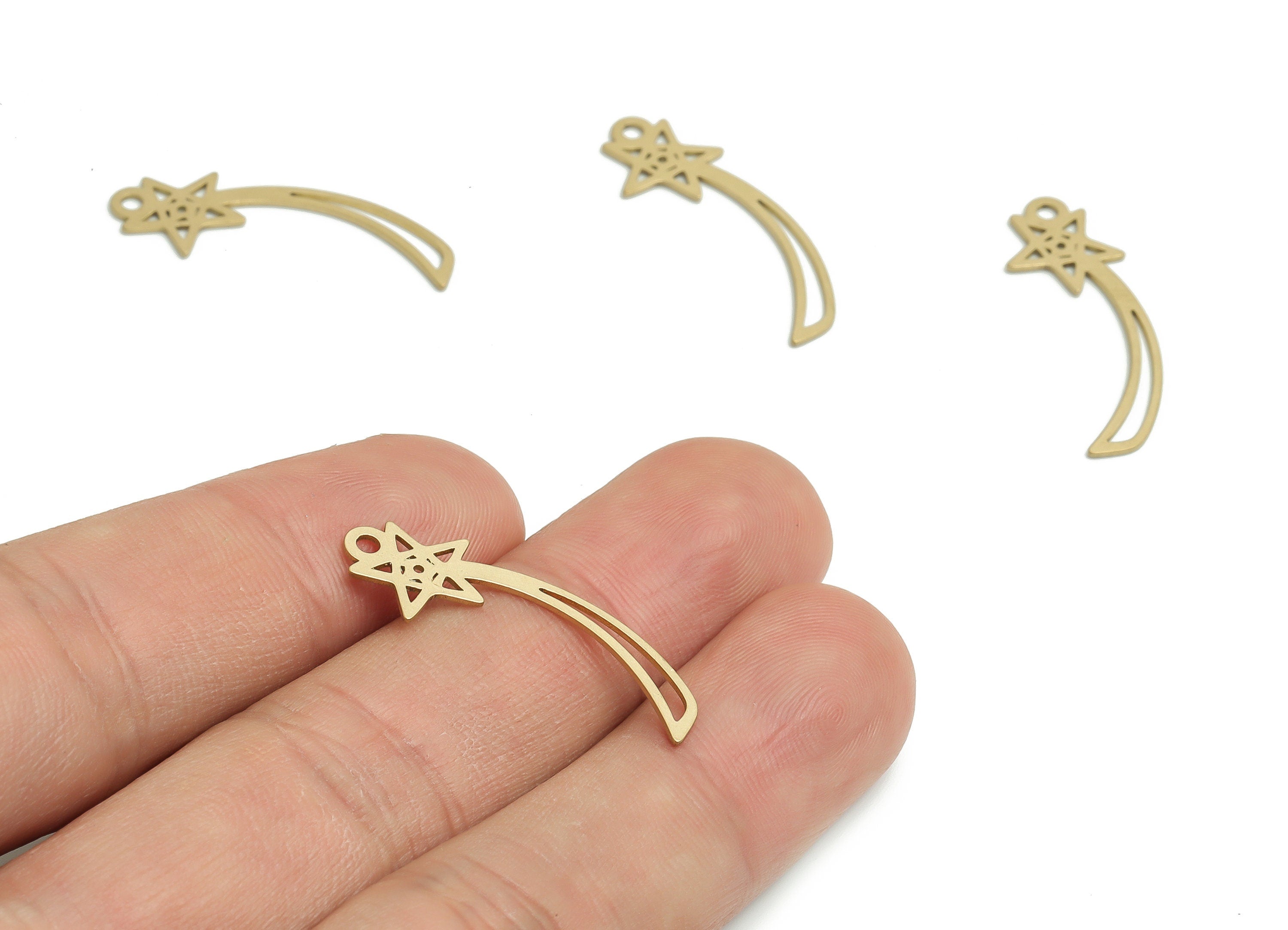 Brass Shooting Star Earring Charms - Raw Brass Stars Pendant - Jewelry Making Supplies - 29.34x9.44x0.62mm - PP4803 - DOMEDBAZAAR