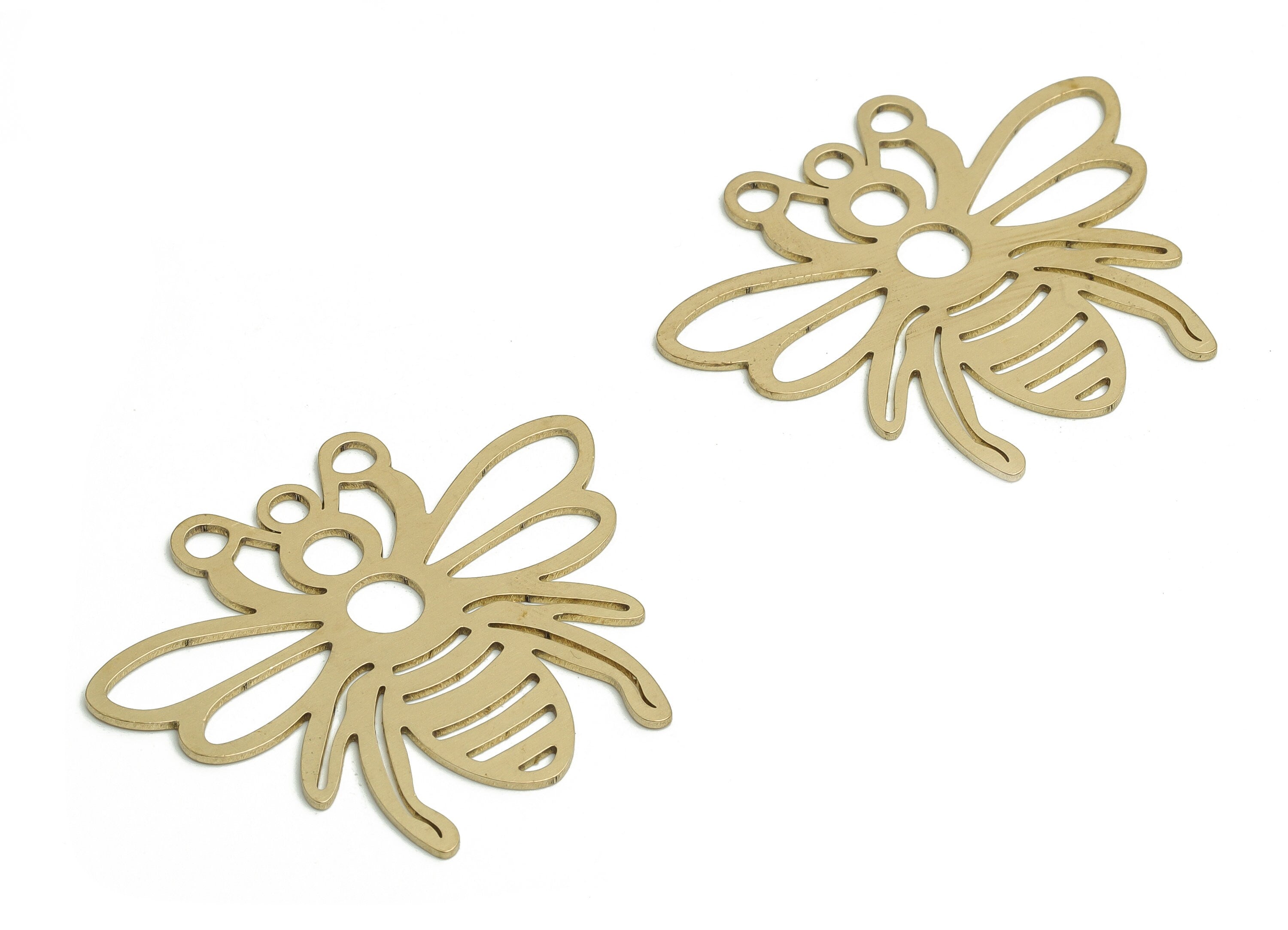 Brass Bee Earring Charms - Raw Brass Bee Pendant - DIY Jewelry Making Supplies - 38.22x31.82x0.72mm - PP4621 - DOMEDBAZAAR