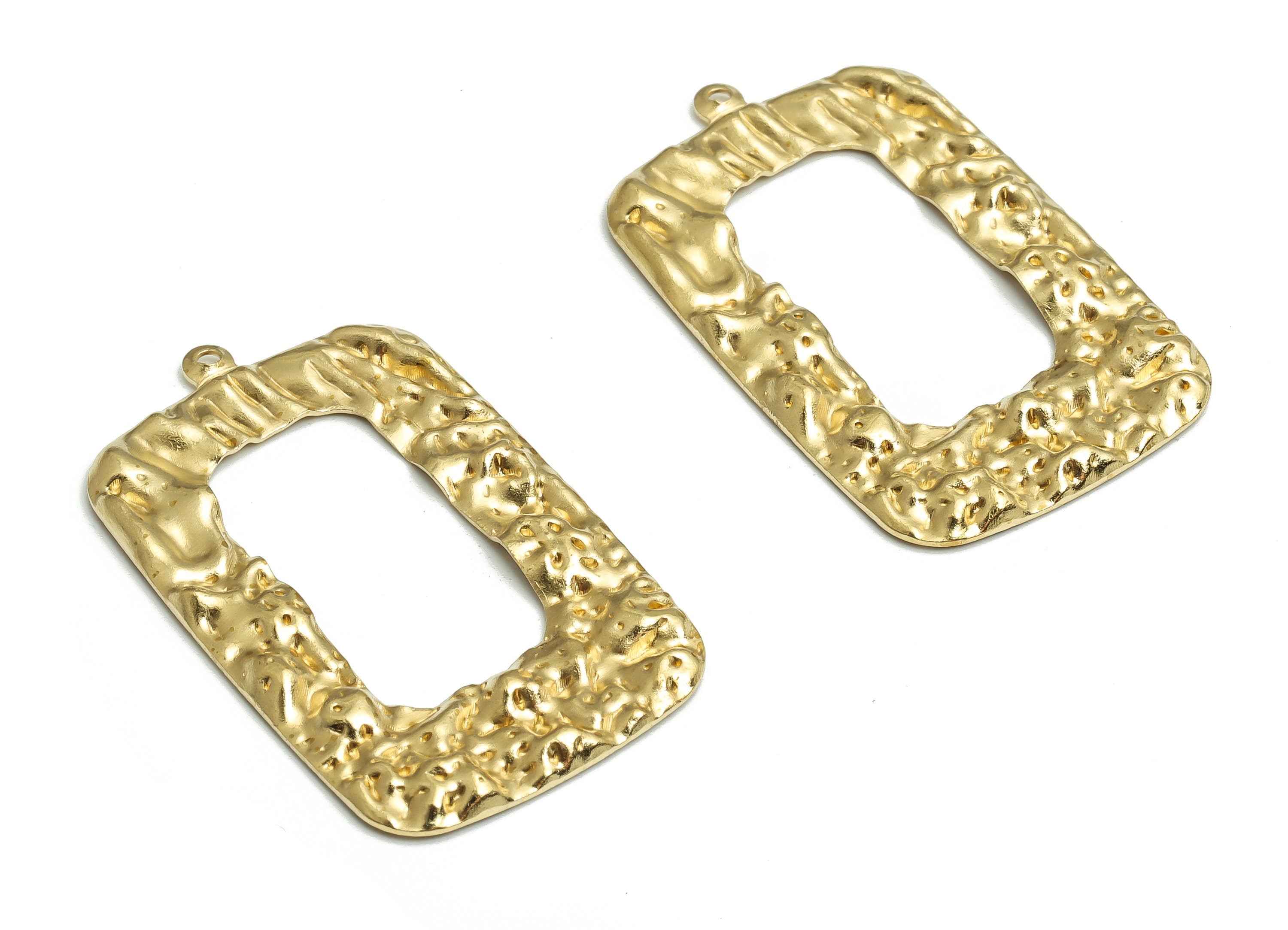 Brass Hammered Rectangle Earring Charms - Raw Brass Rectangle Pendant - DIY Jewelry Supplies - 40.67x24.31x1.93mm - PP4717 - DOMEDBAZAAR