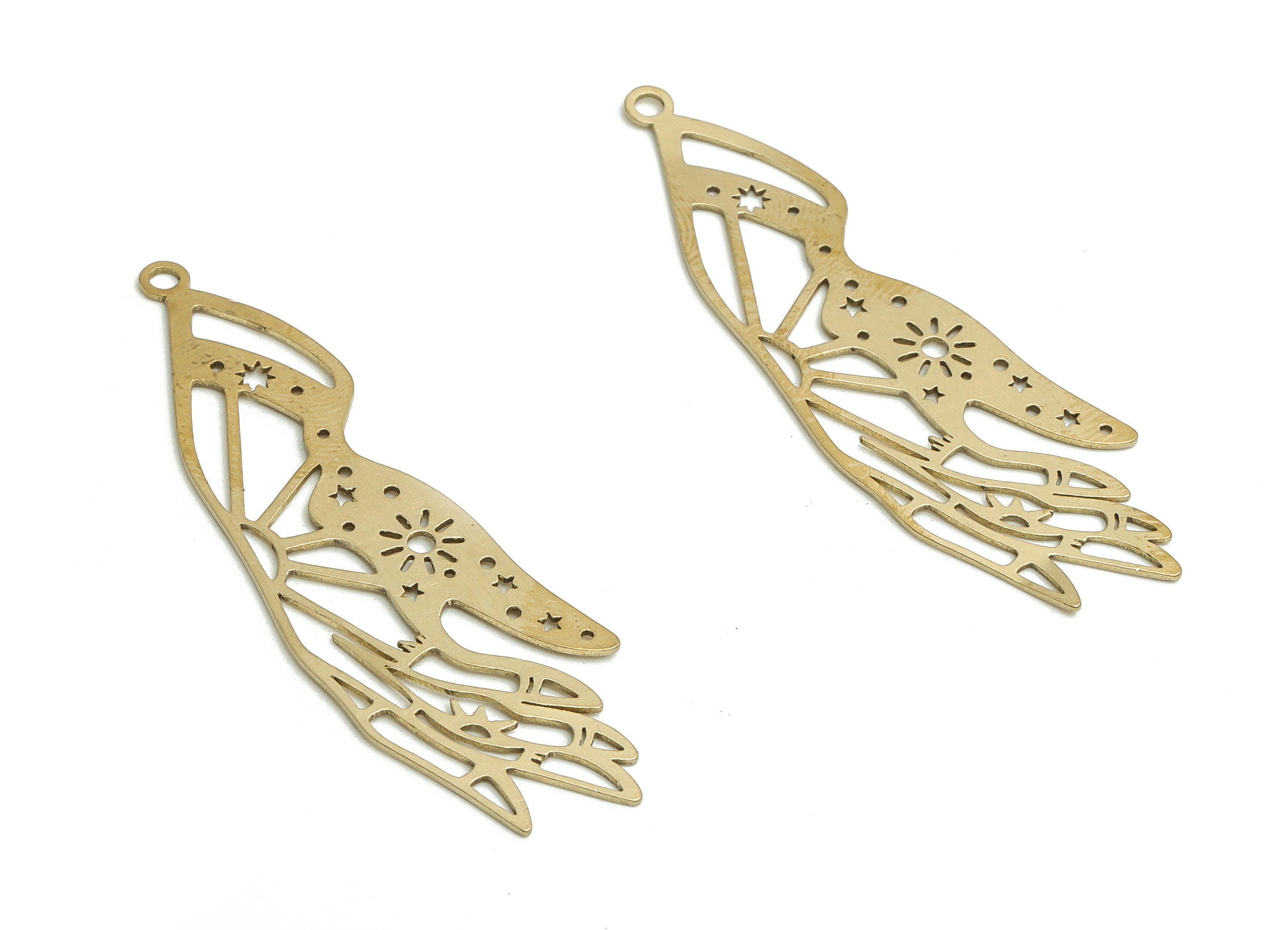 Brass Wing Earring Charms - Raw Brass Sun Star Pendant - Jewelry Making Supplies - 55.1x17.18x0.6mm - PP4809 - DOMEDBAZAAR