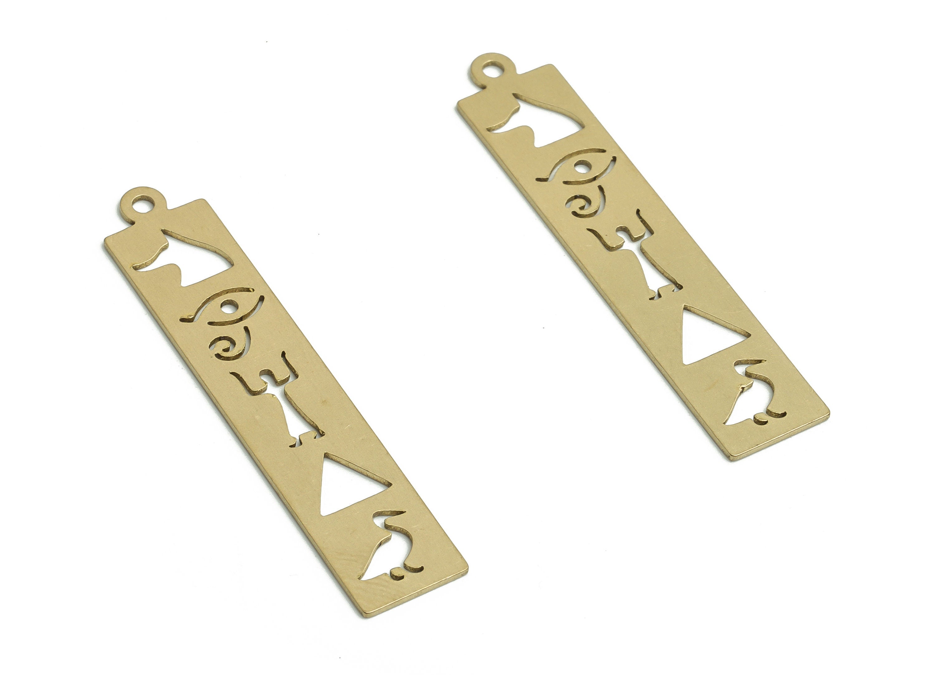Brass Rectangle Hieroglyph Earring Charms -Raw Brass Egypt Ancient Pendant – Esoteric Charm - Jewelry Supplies - 39.01x8.01x0.61mm - PP4758 - DOMEDBAZAAR