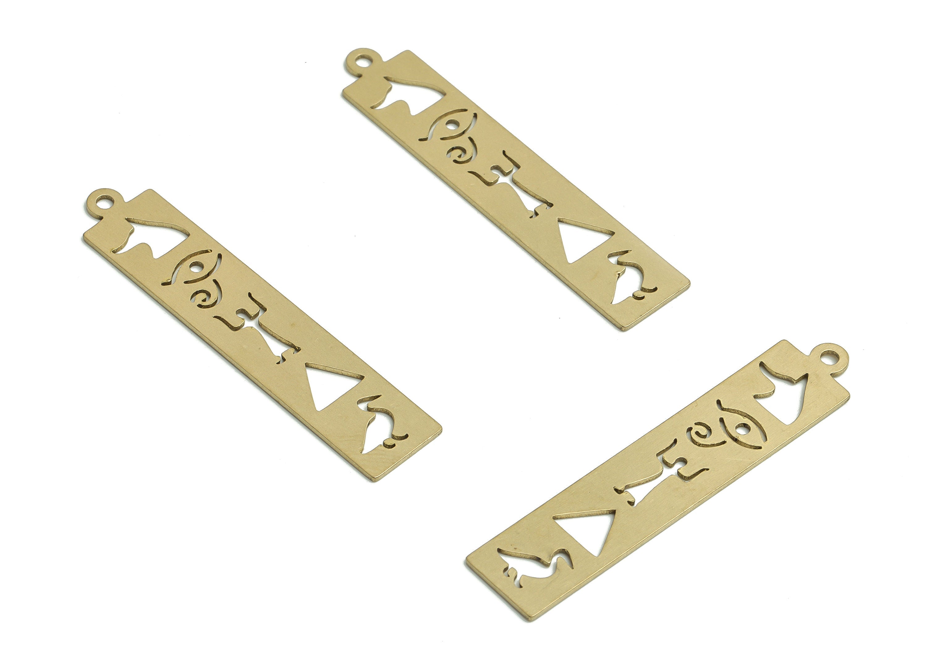 Brass Rectangle Hieroglyph Earring Charms -Raw Brass Egypt Ancient Pendant – Esoteric Charm - Jewelry Supplies - 39.01x8.01x0.61mm - PP4758 - DOMEDBAZAAR