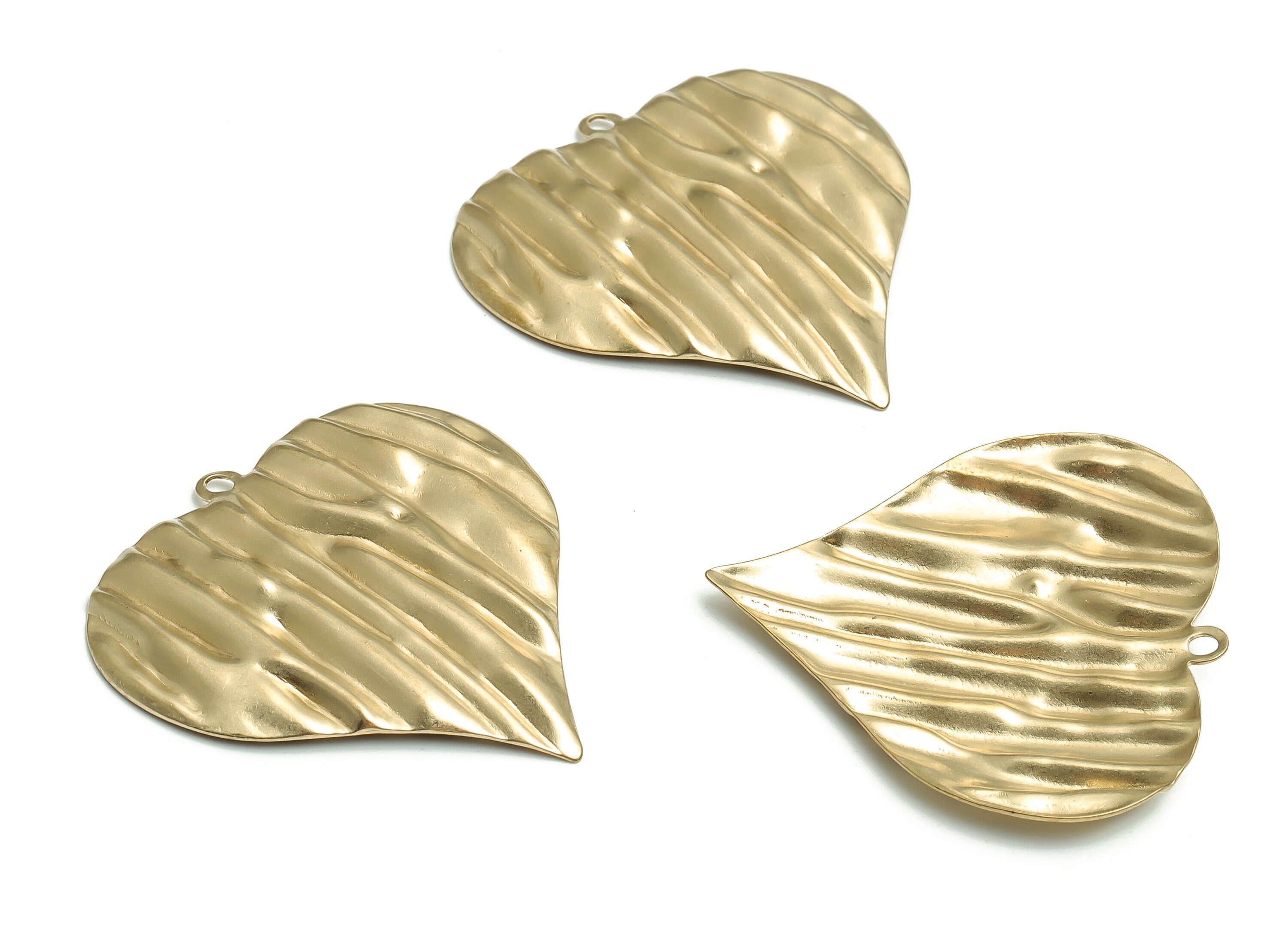 Brass Heart Earring Charms - Raw Brass Heart Necklace Pendant Charm - Jewelry Making Supplies - 39.2x39.04x2.54mm - PP4721 - DOMEDBAZAAR