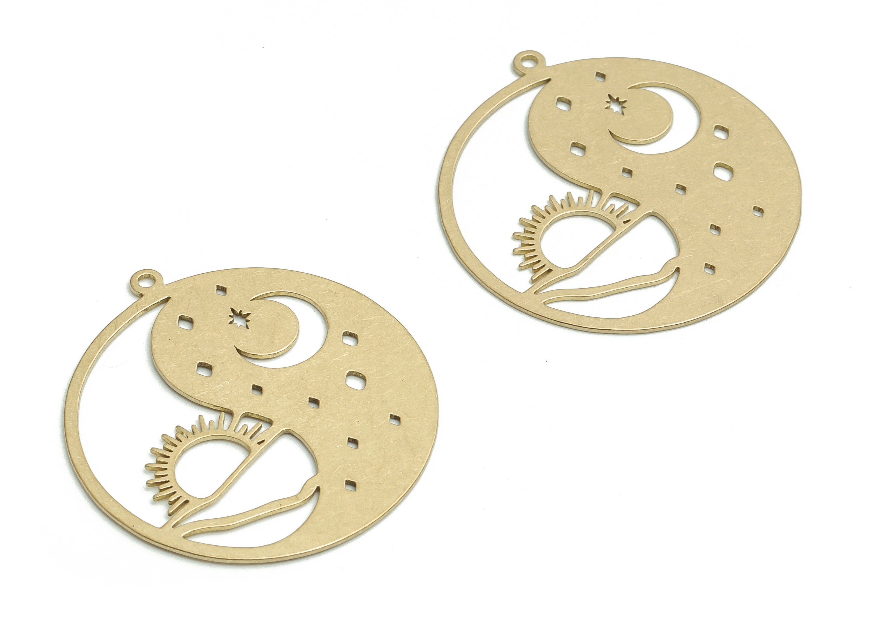 Yin Yan Earring Charms - Raw Brass Moon Sun Pendant - Yin Yang Earrings - Jewelry Making Supplies - 35.11x32.23x0.61mm - PP4798 - DOMEDBAZAAR
