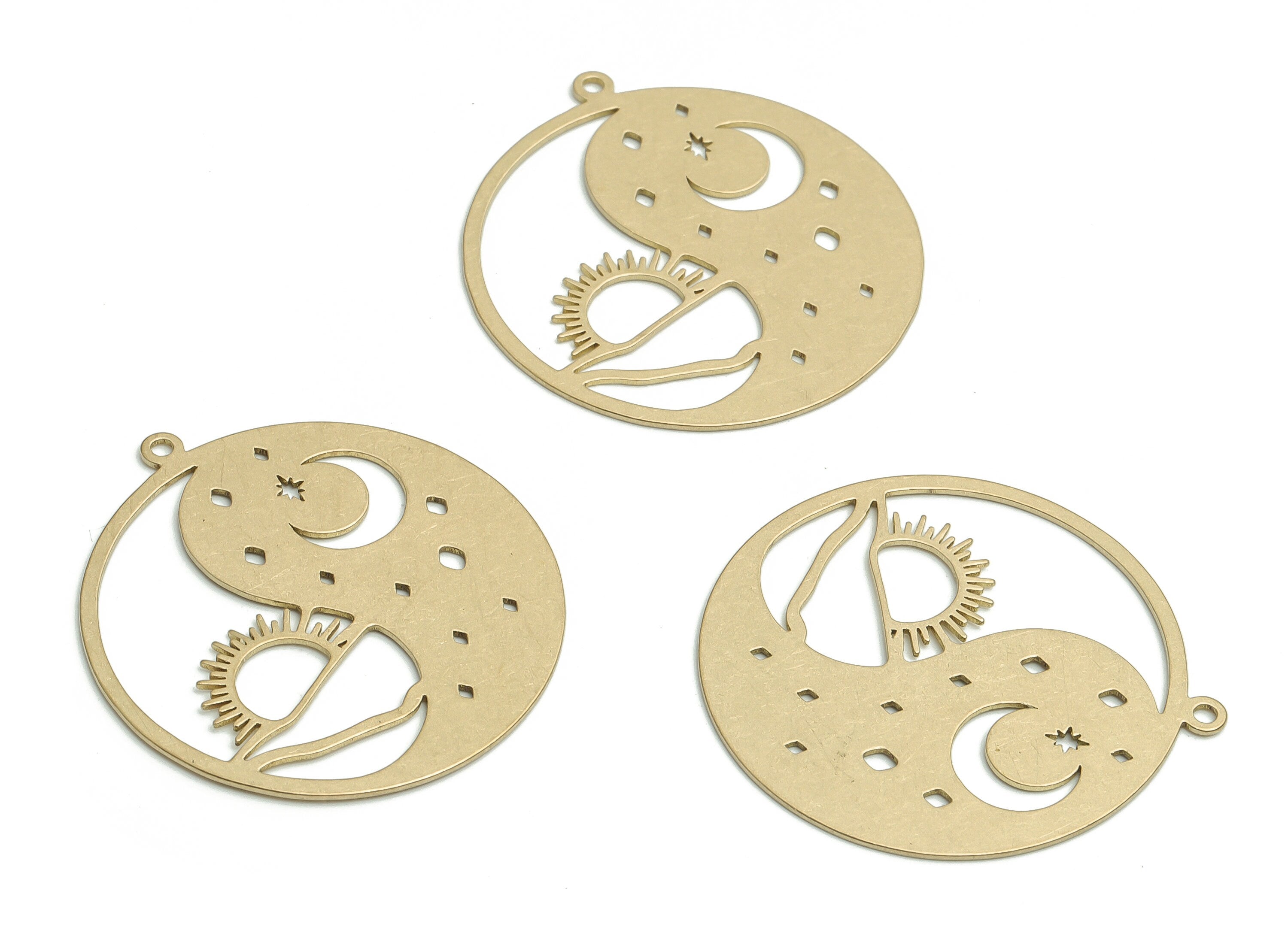 Yin Yan Earring Charms - Raw Brass Moon Sun Pendant - Yin Yang Earrings - Jewelry Making Supplies - 35.11x32.23x0.61mm - PP4798 - DOMEDBAZAAR