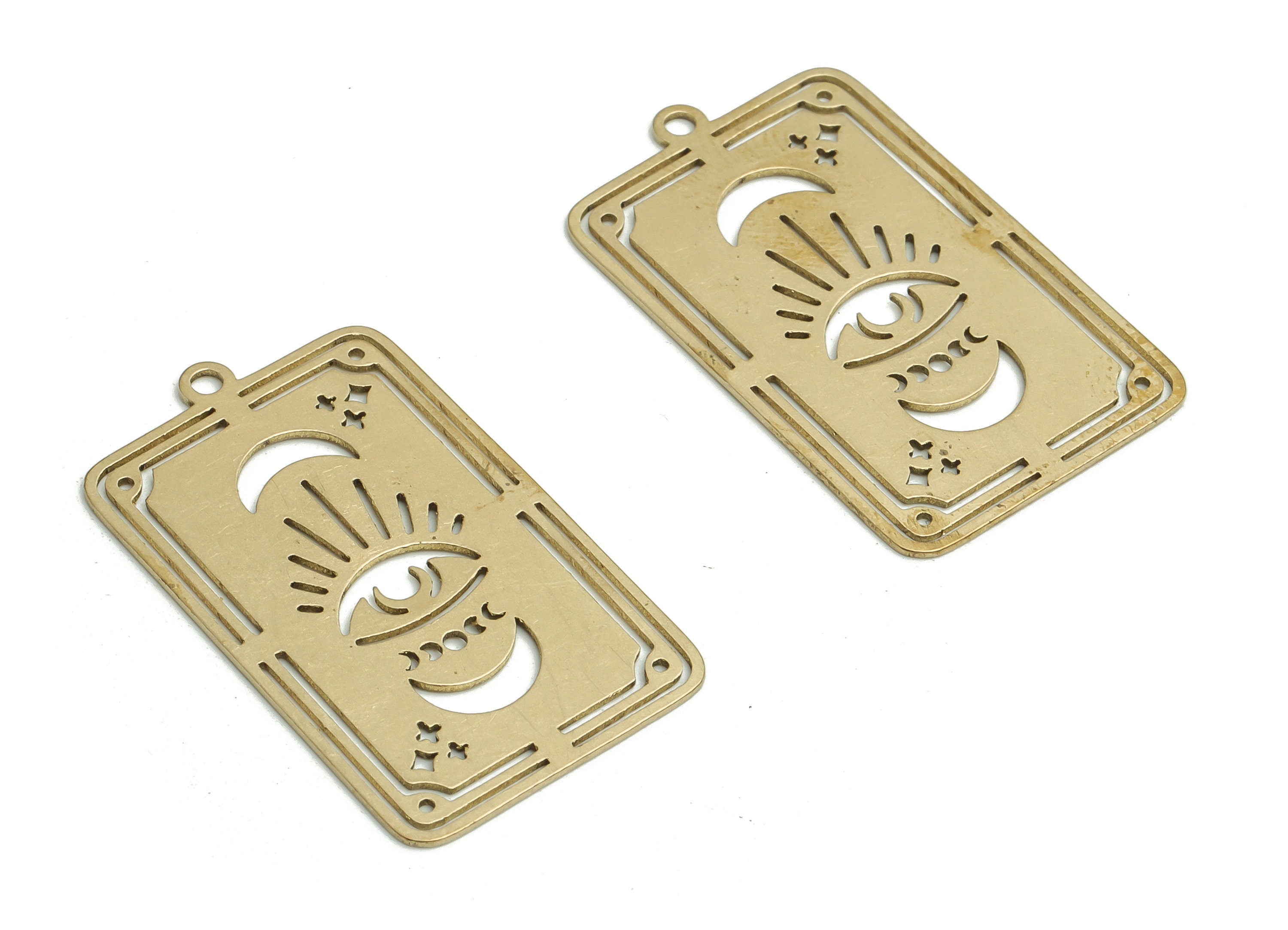 Brass Rectangle Eye Earring Charms - Raw Brass Moon Star Pendant - Jewelry Making Supplies - 33.02x19.16x0.61mm - PP4810 - DOMEDBAZAAR