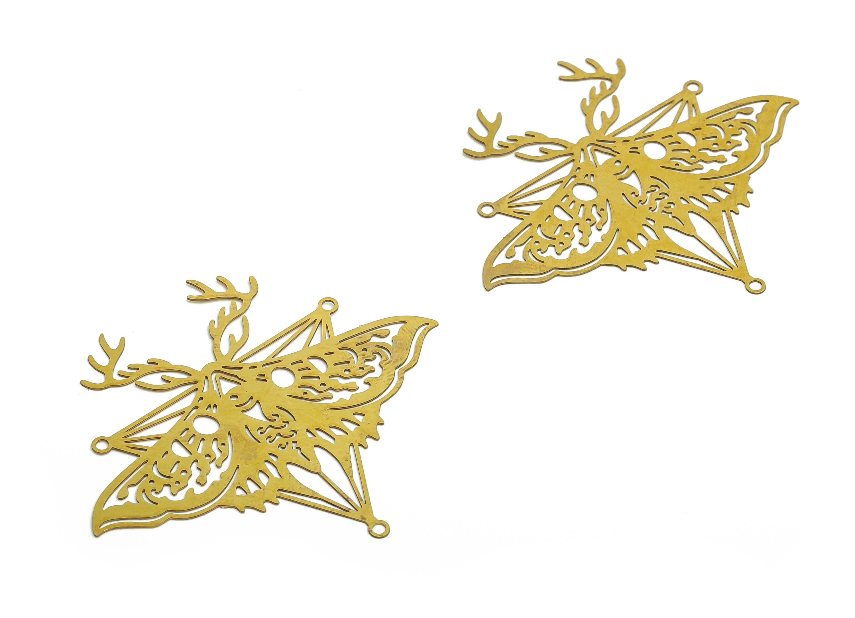 Raw Brass Horn Moth Earrings Charms- Raw Brass Butterfly Pendant Charms - Brass Findings - DIY Earring Charm -52.17x47.1x0.34mm- JJB6774 - DOMEDBAZAAR