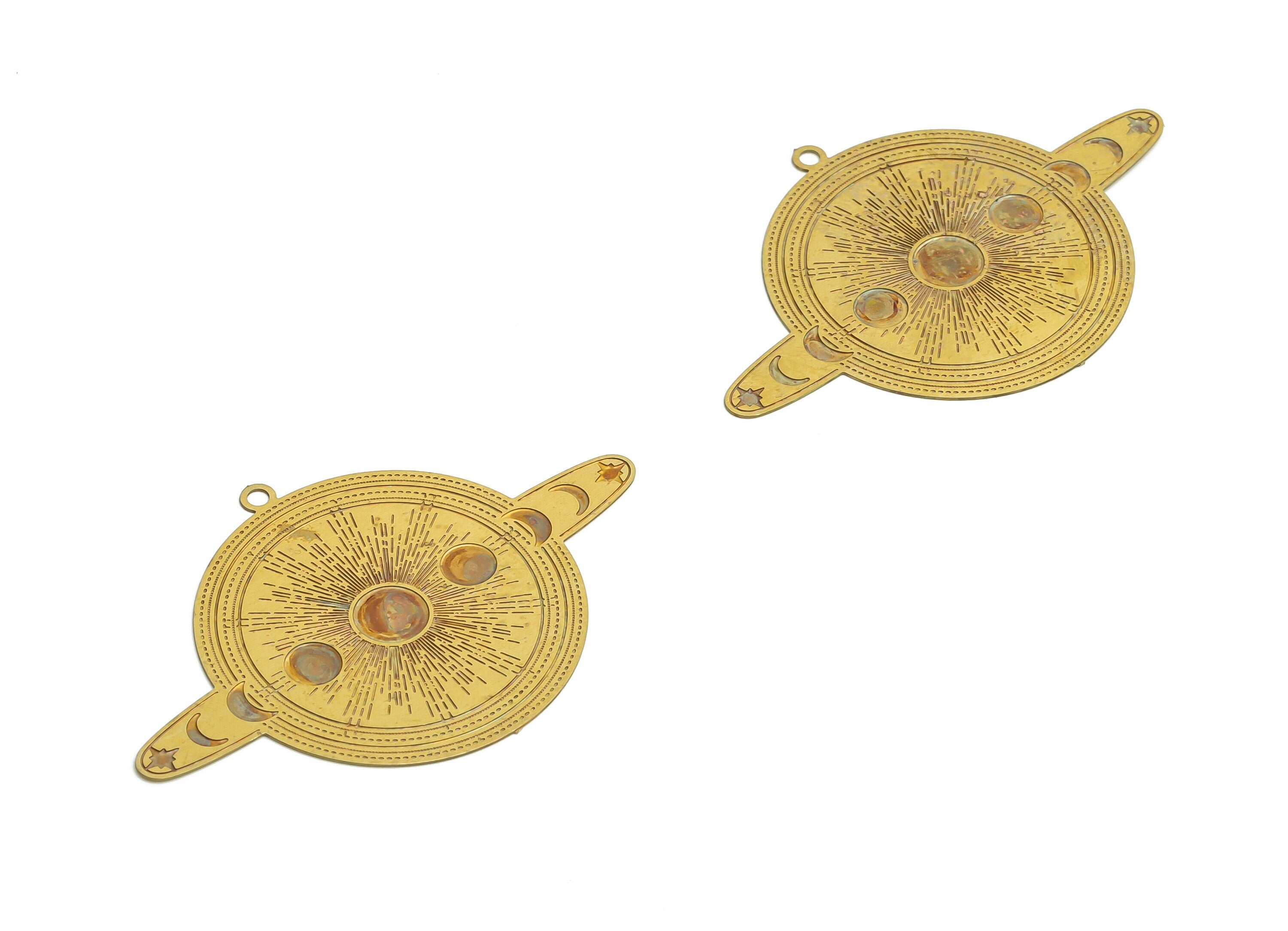 Brass Safurn Earring Charms - Raw Brass Moon Star Pendant - Jewelry Making Supplies - 48.25x32.64x0.42mm - JJB6793 - DOMEDBAZAAR