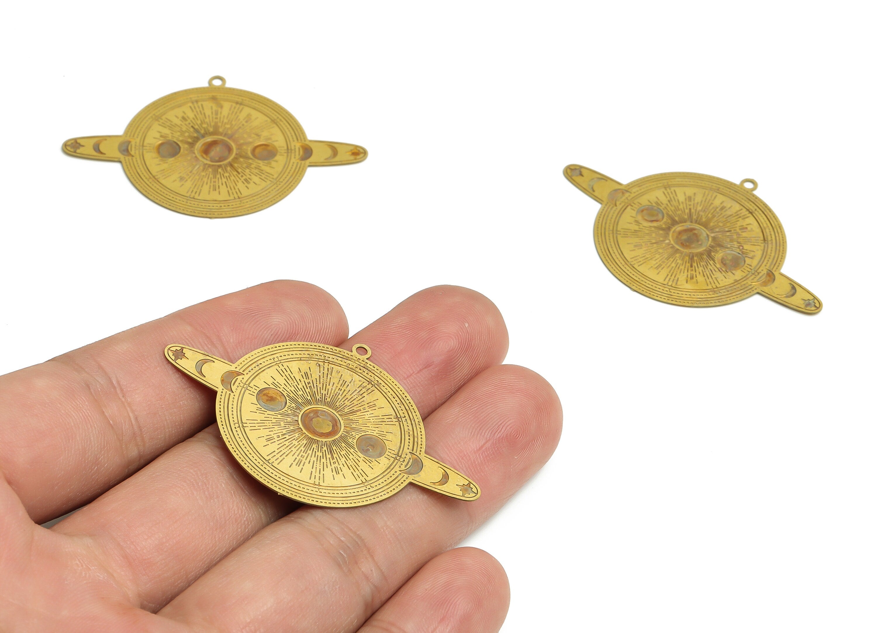 Brass Safurn Earring Charms - Raw Brass Moon Star Pendant - Jewelry Making Supplies - 48.25x32.64x0.42mm - JJB6793 - DOMEDBAZAAR