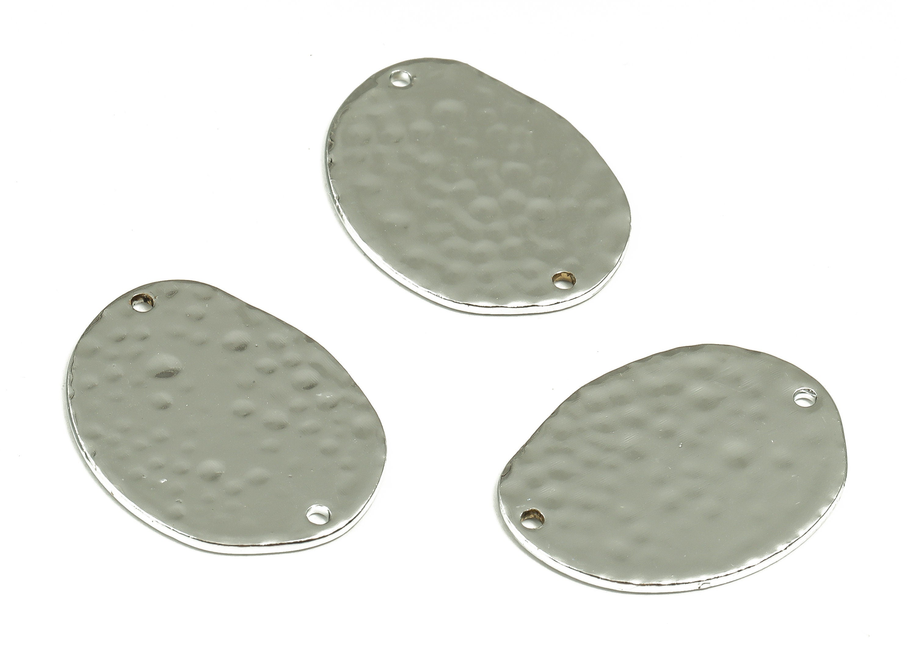 Brass Hammered Oval Connector - Raw Brass Oval Earring Charms - Silver Tone Plated Brass - Jewelry Supplies - 24.96x19.17x1.02mm - PP4704S - DOMEDBAZAAR