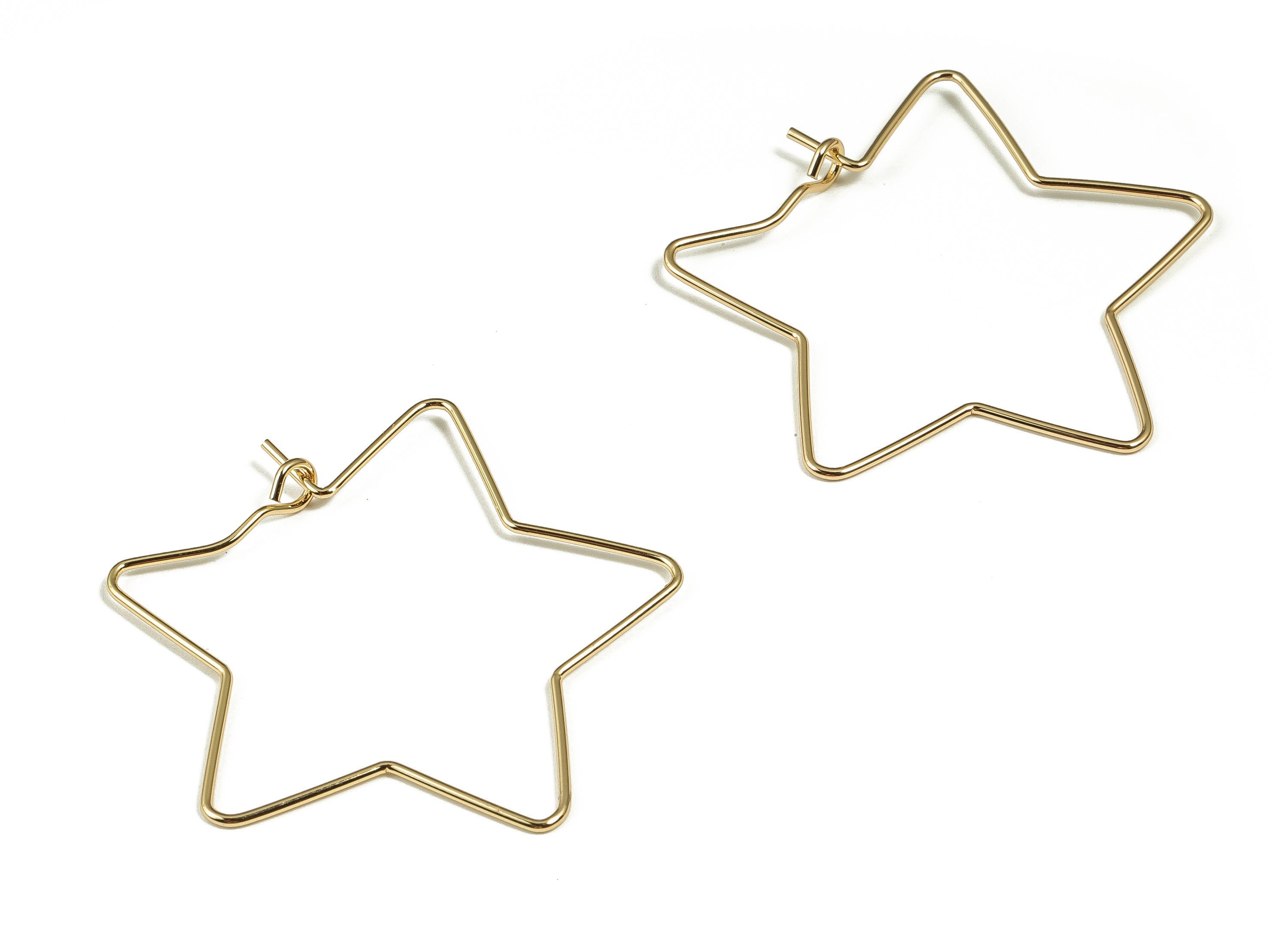 Brass Star Hoop Earrings - Wire Star Earring - Gold Star Hoops - Wire Hoops - 18k Real Gold Plated Brass - 36.88x35.09x0.78mm - RGP4052 - DOMEDBAZAAR