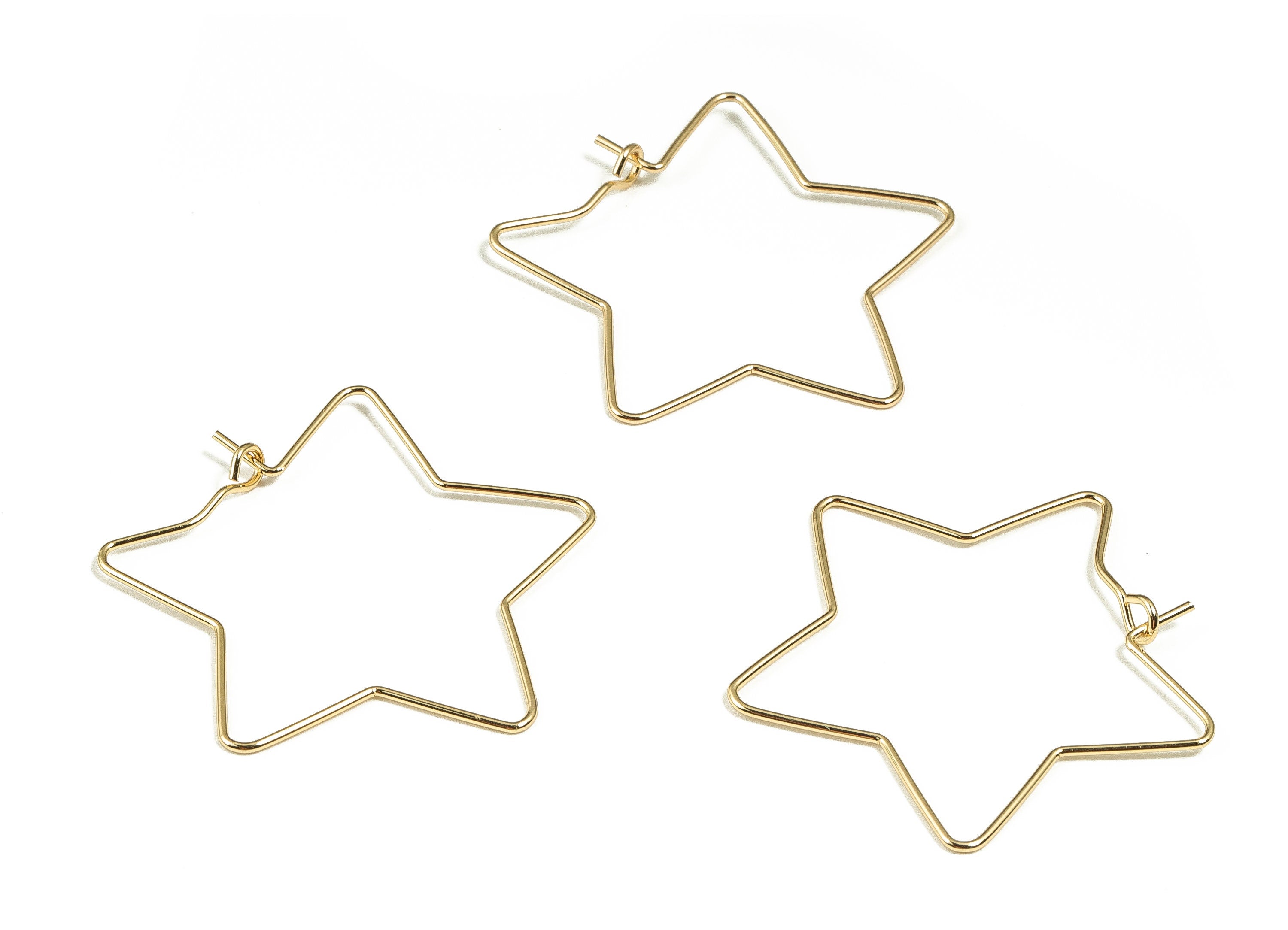 Brass Star Hoop Earrings - Wire Star Earring - Gold Star Hoops - Wire Hoops - 18k Real Gold Plated Brass - 36.88x35.09x0.78mm - RGP4052 - DOMEDBAZAAR