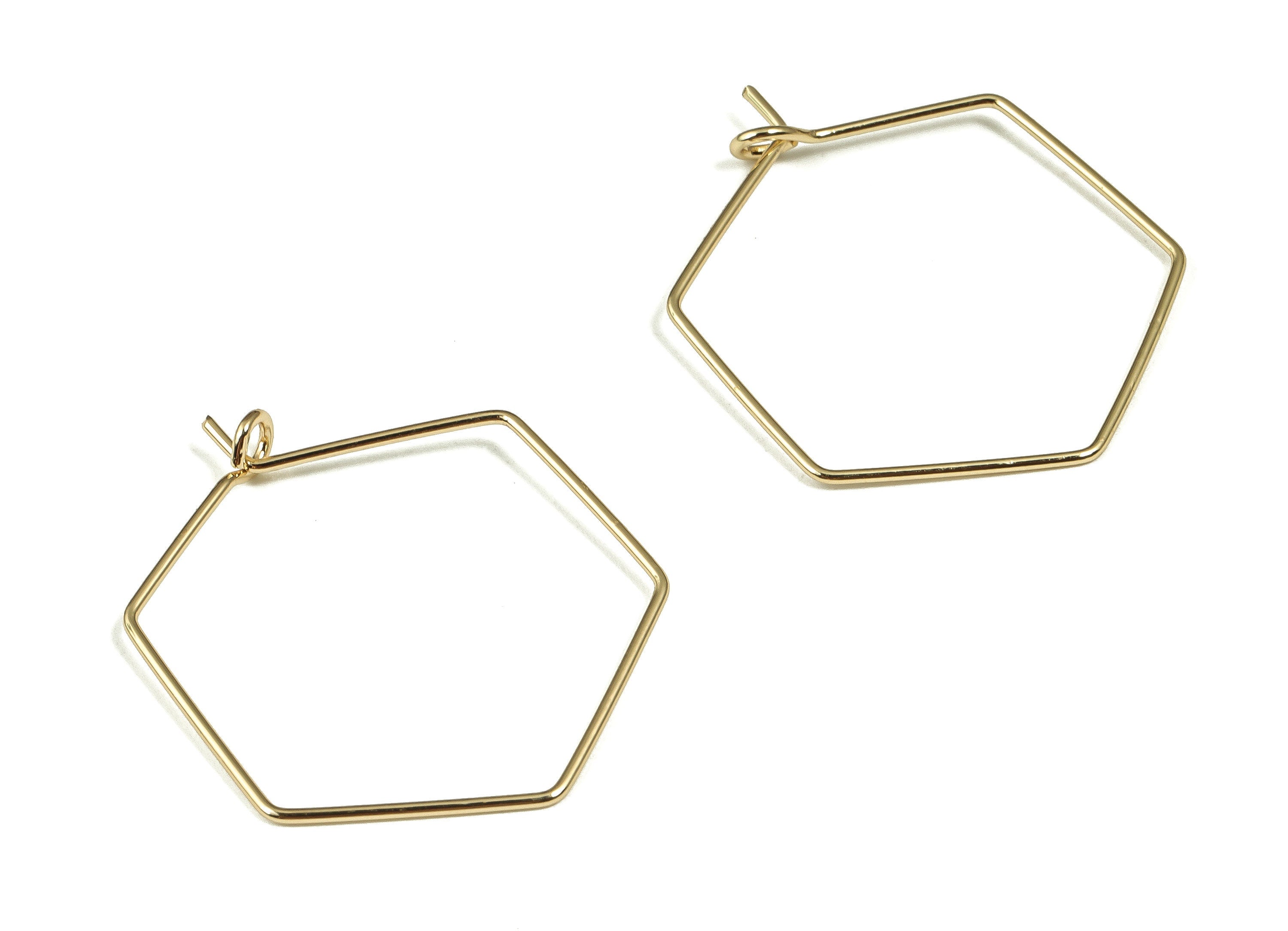 Brass Hexagon Earring Hoops - Brass Hexagon Earring Ear Wire - 18K Real Gold Plated Brass - Jewelry Supplies - 29.04x26.5x0.77mm - RGP4033 - DOMEDBAZAAR