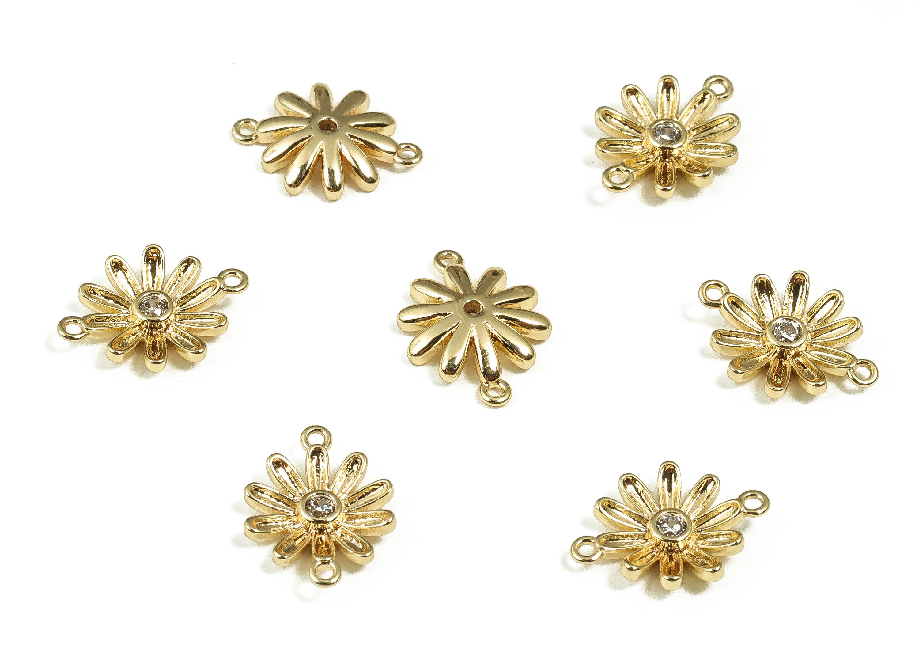 Brass Flower Earring Connector With Zircon - Gold Flower Charms - 18K Real Gold Plated Brass - Jewelry Supplies - 13.24x9.75x2.3mm - RGP4036 - DOMEDBAZAAR