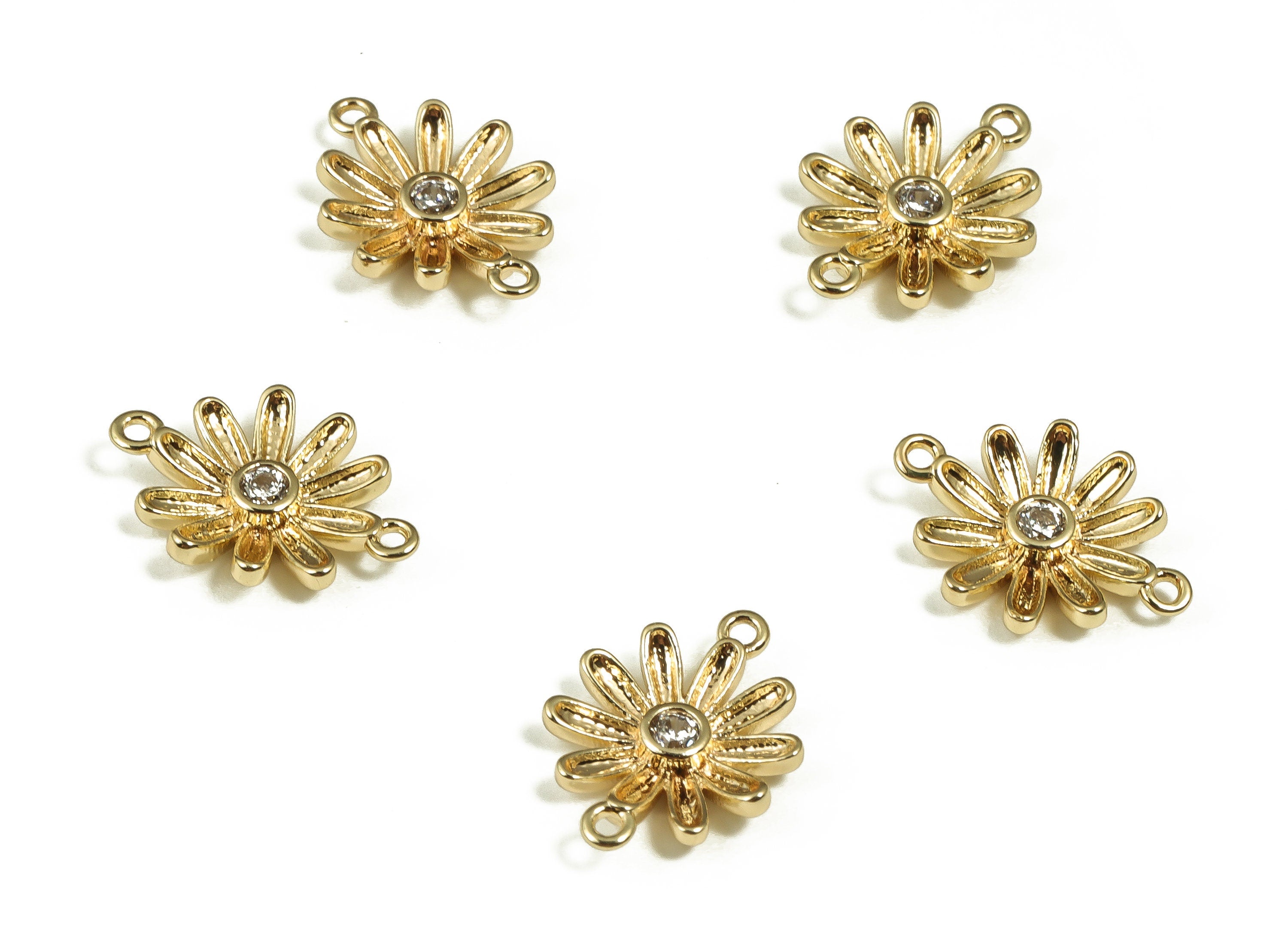 Brass Flower Earring Connector With Zircon - Gold Flower Charms - 18K Real Gold Plated Brass - Jewelry Supplies - 13.24x9.75x2.3mm - RGP4036 - DOMEDBAZAAR