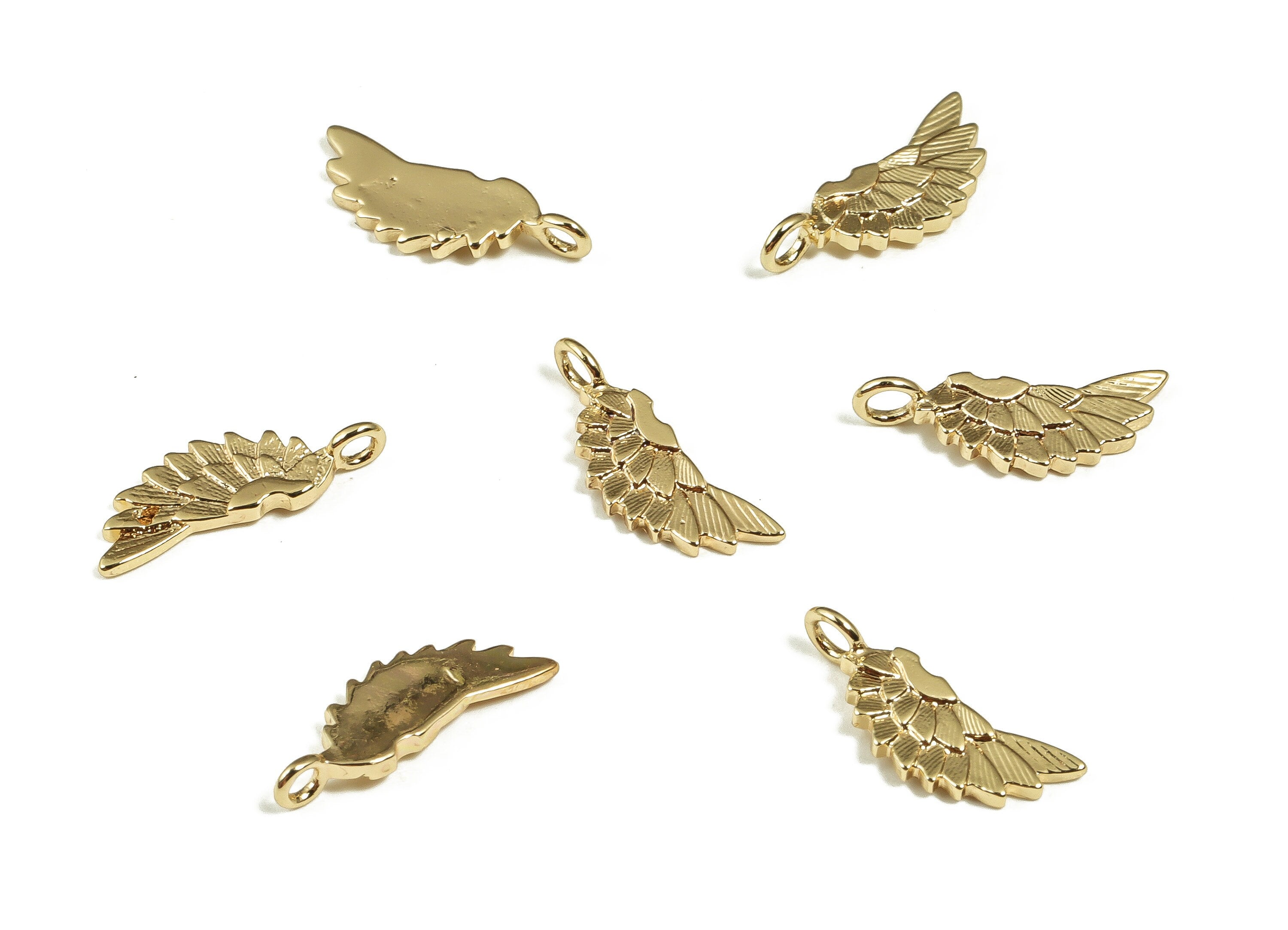 Brass Wing Earring Charm – Angel Wing Charms – Wing Pendants - 18k Real Gold Plated Brass – Jewelry Supplies – 14.61x5.36x1.17mm – RGP4037 - DOMEDBAZAAR