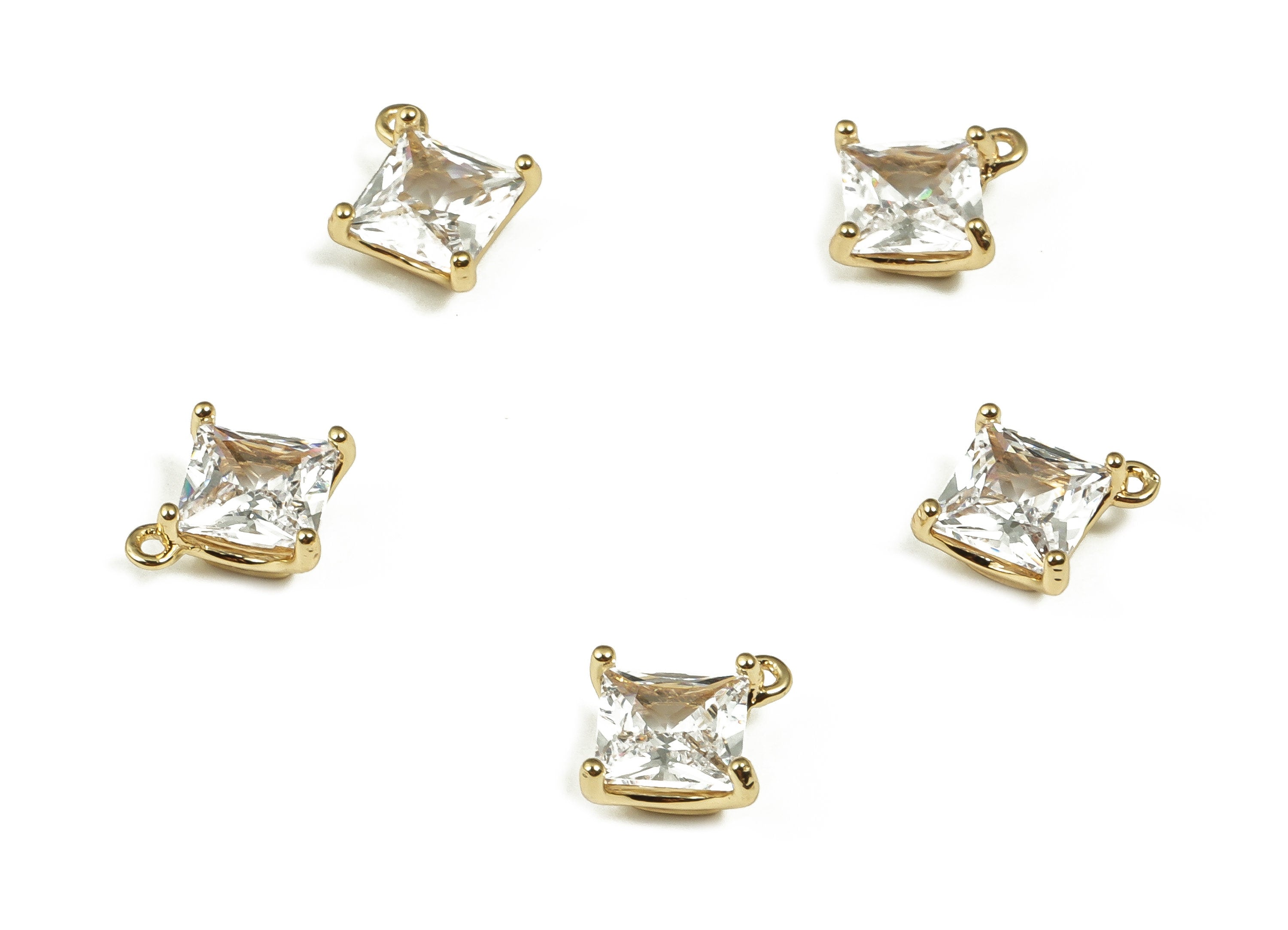 Bling Clear Zircon Square Pendant Charm – Square Earring Charm – 18K Real Gold Plated Brass - Jewelry Finding – 9.16x7.86x3.54mm – RGP4039 - DOMEDBAZAAR