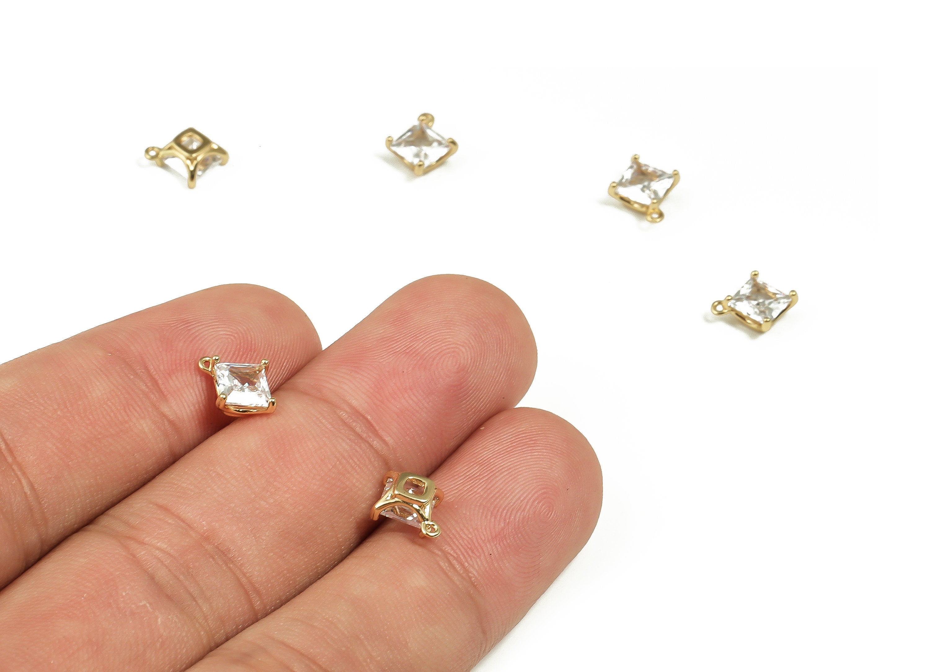 Bling Clear Zircon Square Pendant Charm – Square Earring Charm – 18K Real Gold Plated Brass - Jewelry Finding – 9.16x7.86x3.54mm – RGP4039 - DOMEDBAZAAR