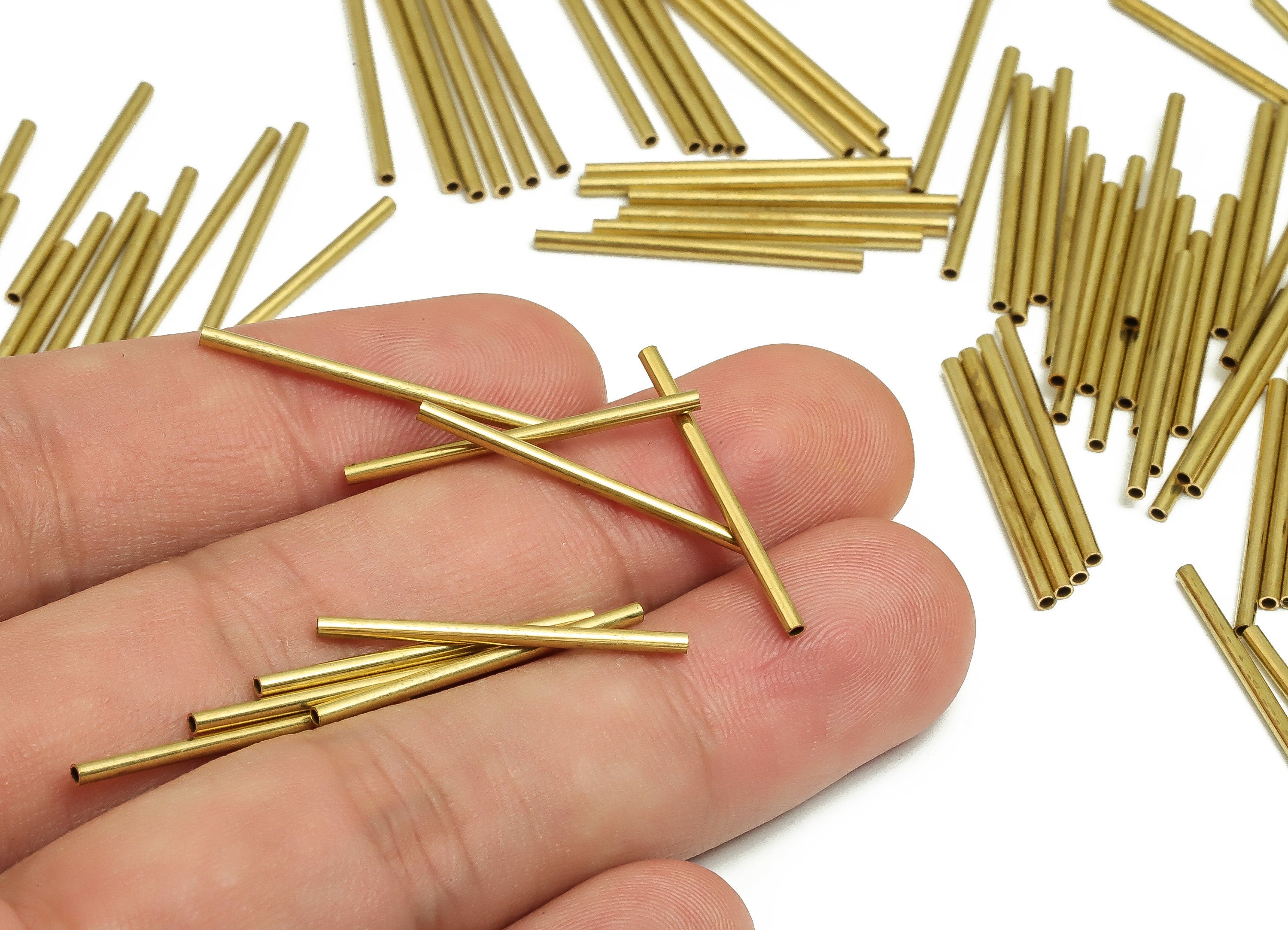 Round Brass Himmeli Tubes - Raw Brass Himmeli DIY Tube Beads - Circle Pipes for Geometric Shapes - For Air Plants -1.5x0.2x25mm- PP4567-25 - DOMEDBAZAAR