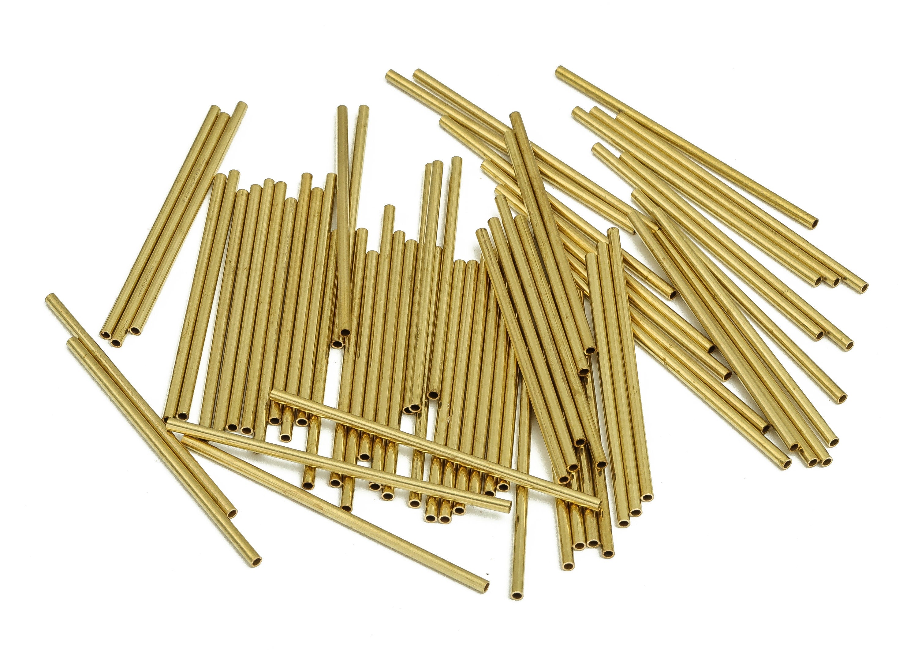 Round Brass Himmeli Tubes - Raw Brass Himmeli DIY Tube Beads - Circle Pipes for Geometric Shapes - For Air Plants -1.5x0.2x40mm- PP4567-40 - DOMEDBAZAAR