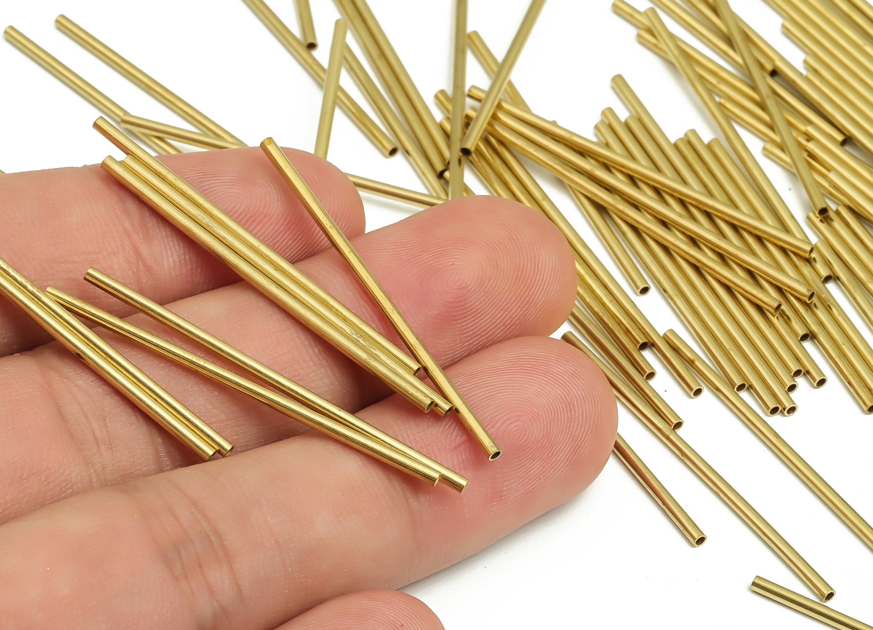 Round Brass Himmeli Tubes - Raw Brass Himmeli DIY Tube Beads - Circle Pipes for Geometric Shapes - For Air Plants -1.5x0.2x40mm- PP4567-40 - DOMEDBAZAAR