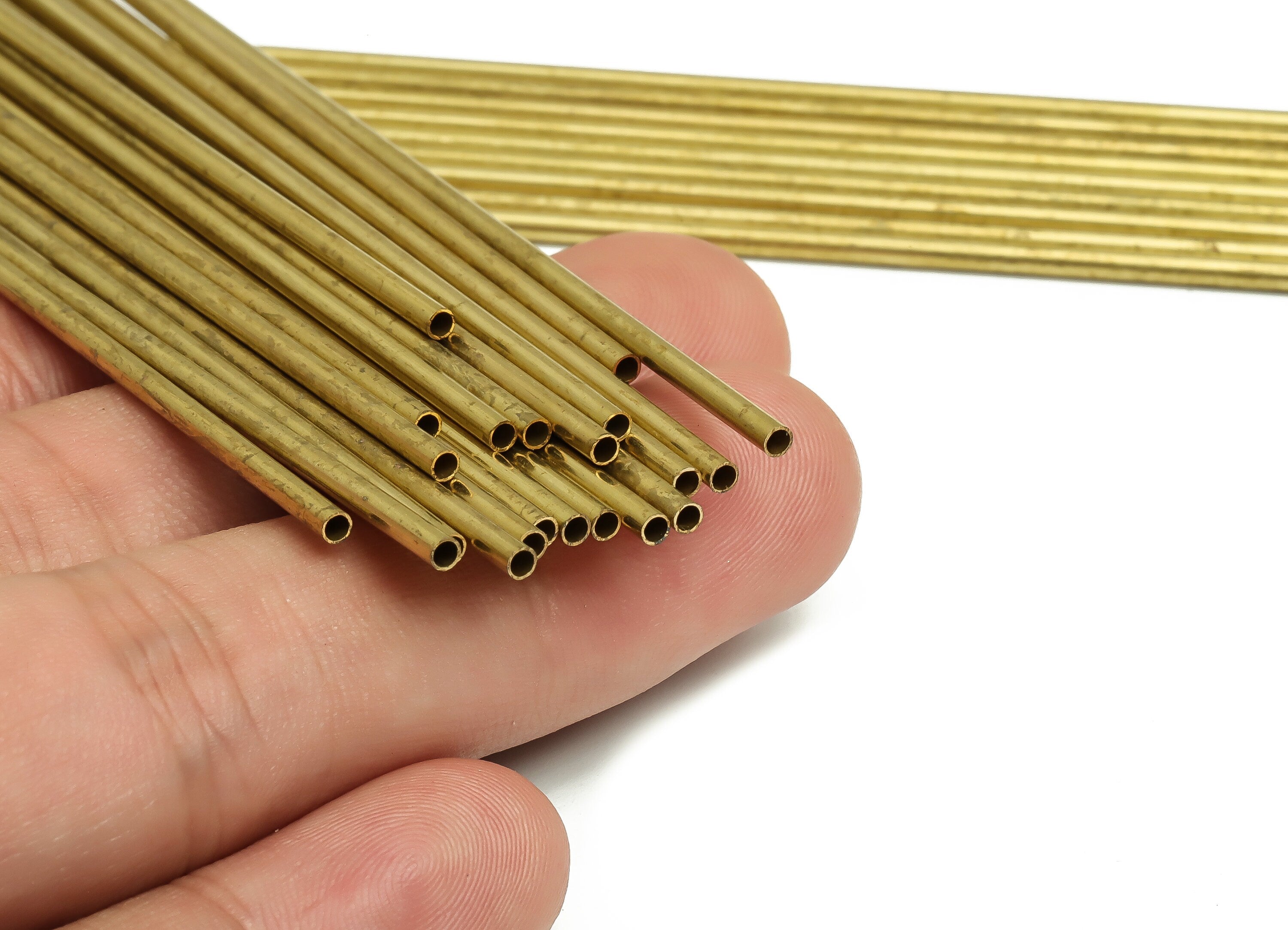 Round Brass Himmeli Tubes - Raw Brass Himmeli DIY Tube Beads - Circle Pipes for Geometric Shapes - For Air Plants -2x0.2x120mm- PP4568-120 - DOMEDBAZAAR