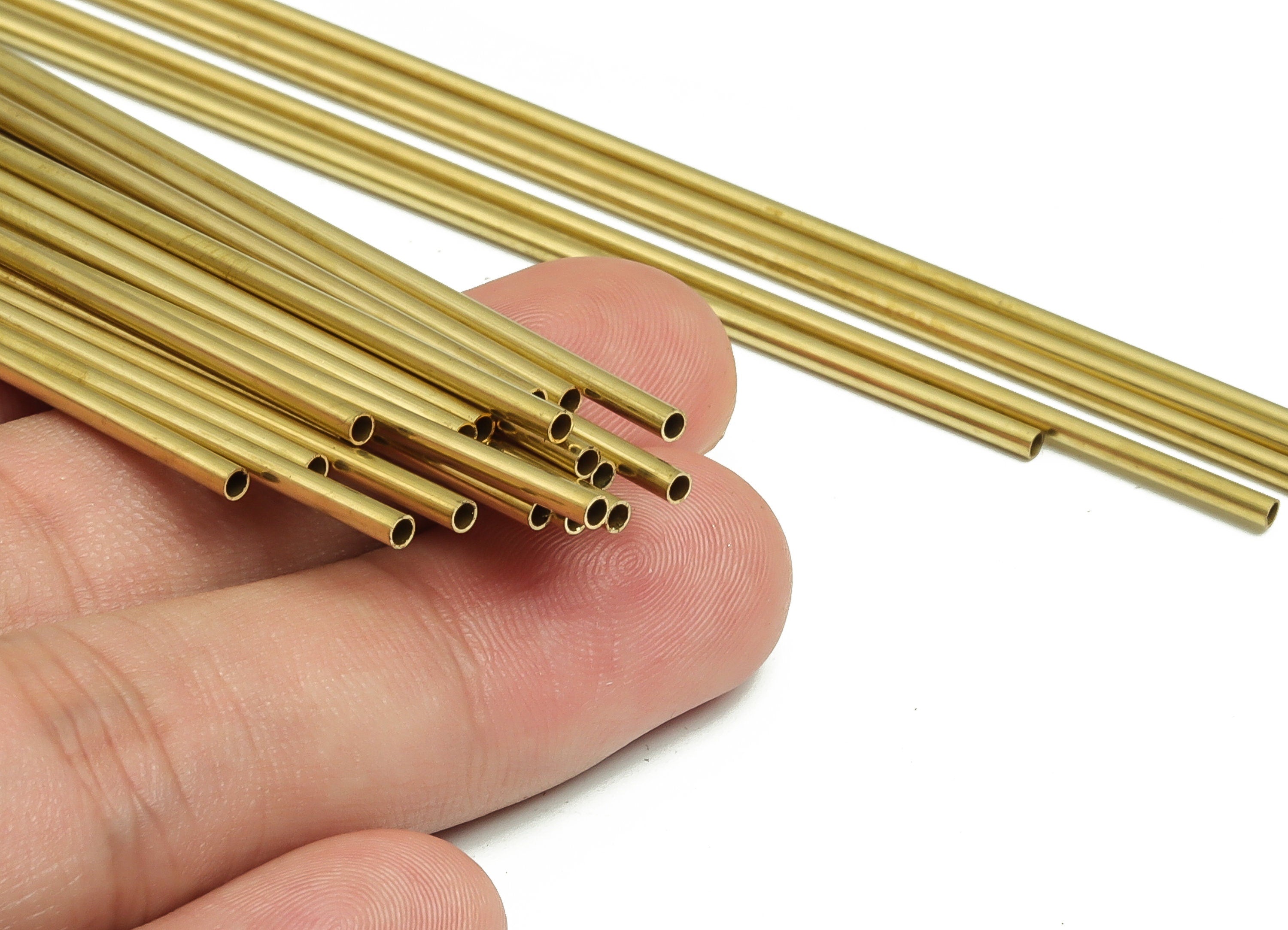 Round Brass Himmeli Tubes - Raw Brass Himmeli DIY Tube Beads - Circle Pipes for Geometric Shapes - For Air Plants -2x0.2x140mm- PP4568-140 - DOMEDBAZAAR