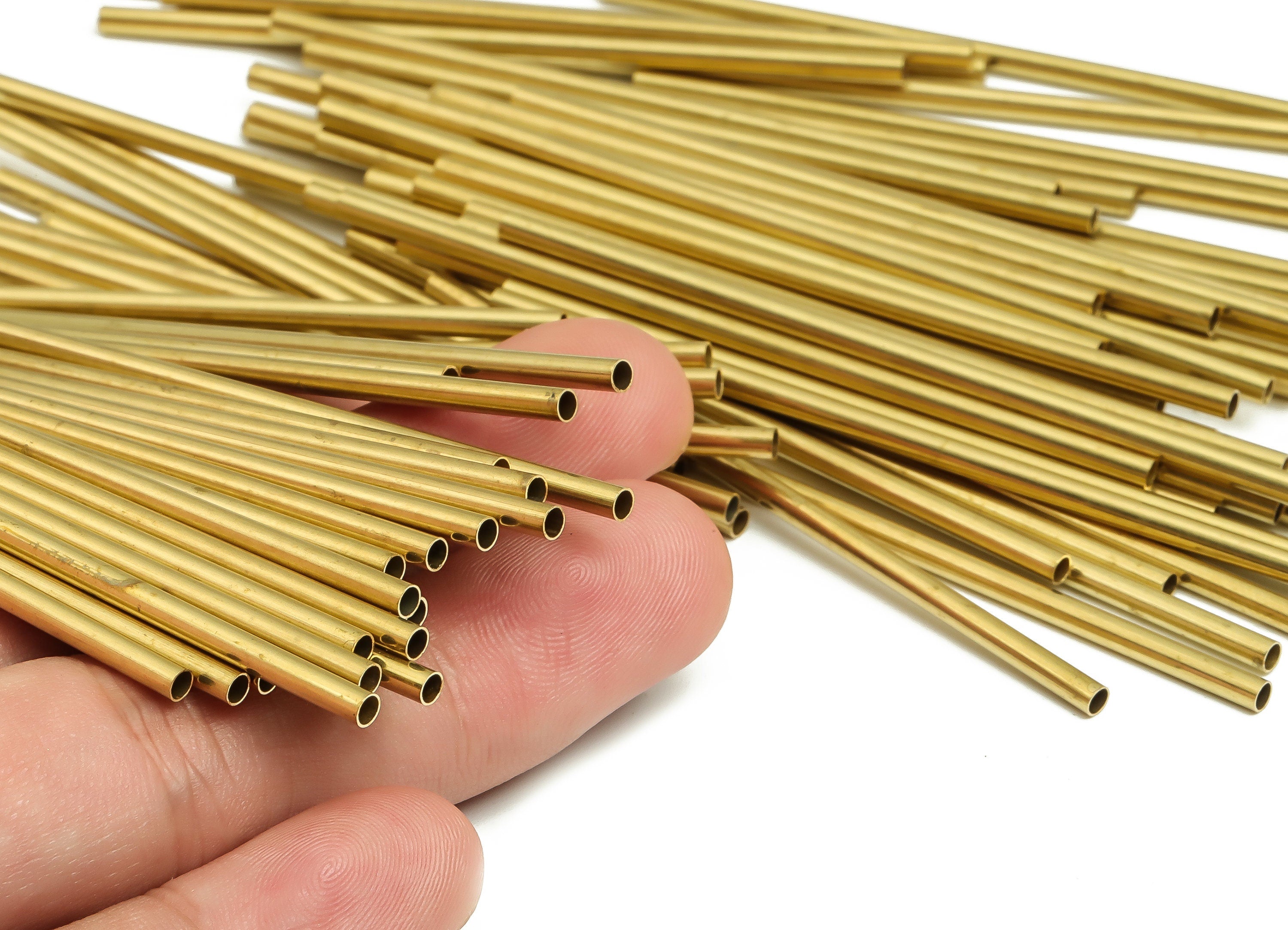 Round Brass Himmeli Tubes - Raw Brass Himmeli DIY Tube Beads - Circle Pipes for Geometric Shapes - For Air Plants -2.5x0.2x70mm- PP4569-70 - DOMEDBAZAAR