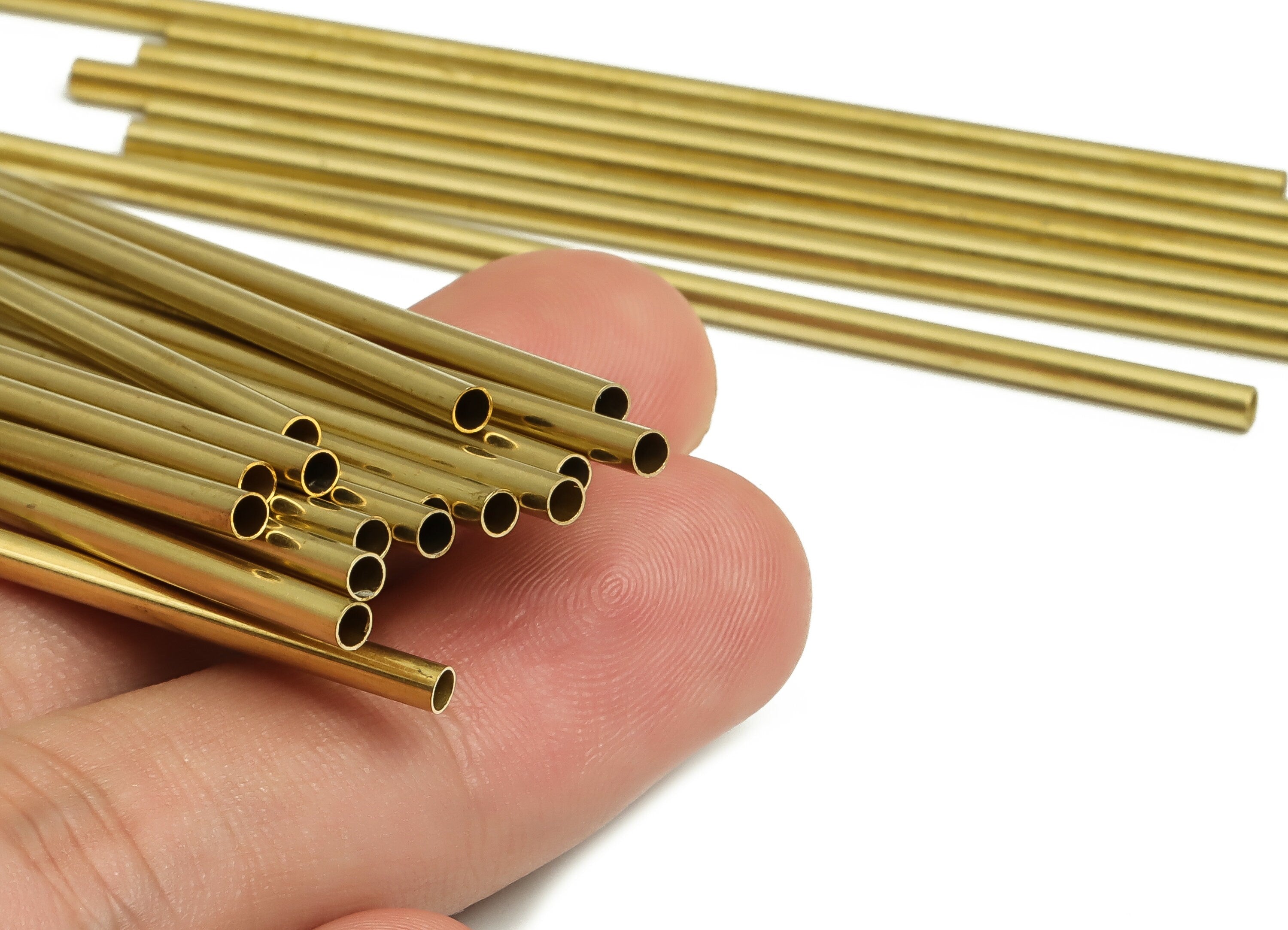 Round Brass Himmeli Tubes - Raw Brass Himmeli DIY Tube Beads - Circle Pipes for Geometric Shapes - For Air Plants -2.5x0.2x80mm- PP4569-80 - DOMEDBAZAAR