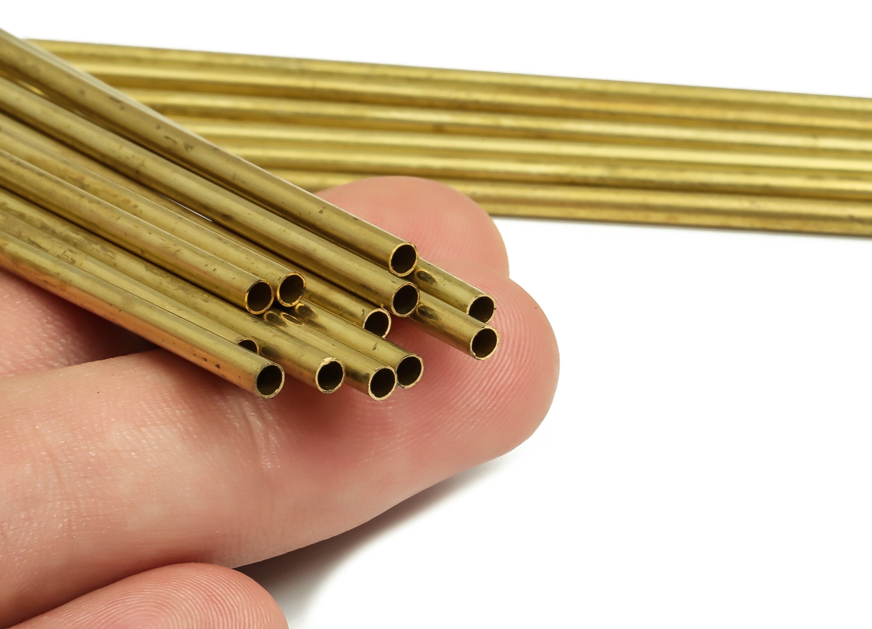 Round Brass Himmeli Tubes - Raw Brass Himmeli DIY Tube Beads - Circle Pipes for Geometric Shapes - For Air Plants -2.5x0.2x110mm- PP4569-110 - DOMEDBAZAAR