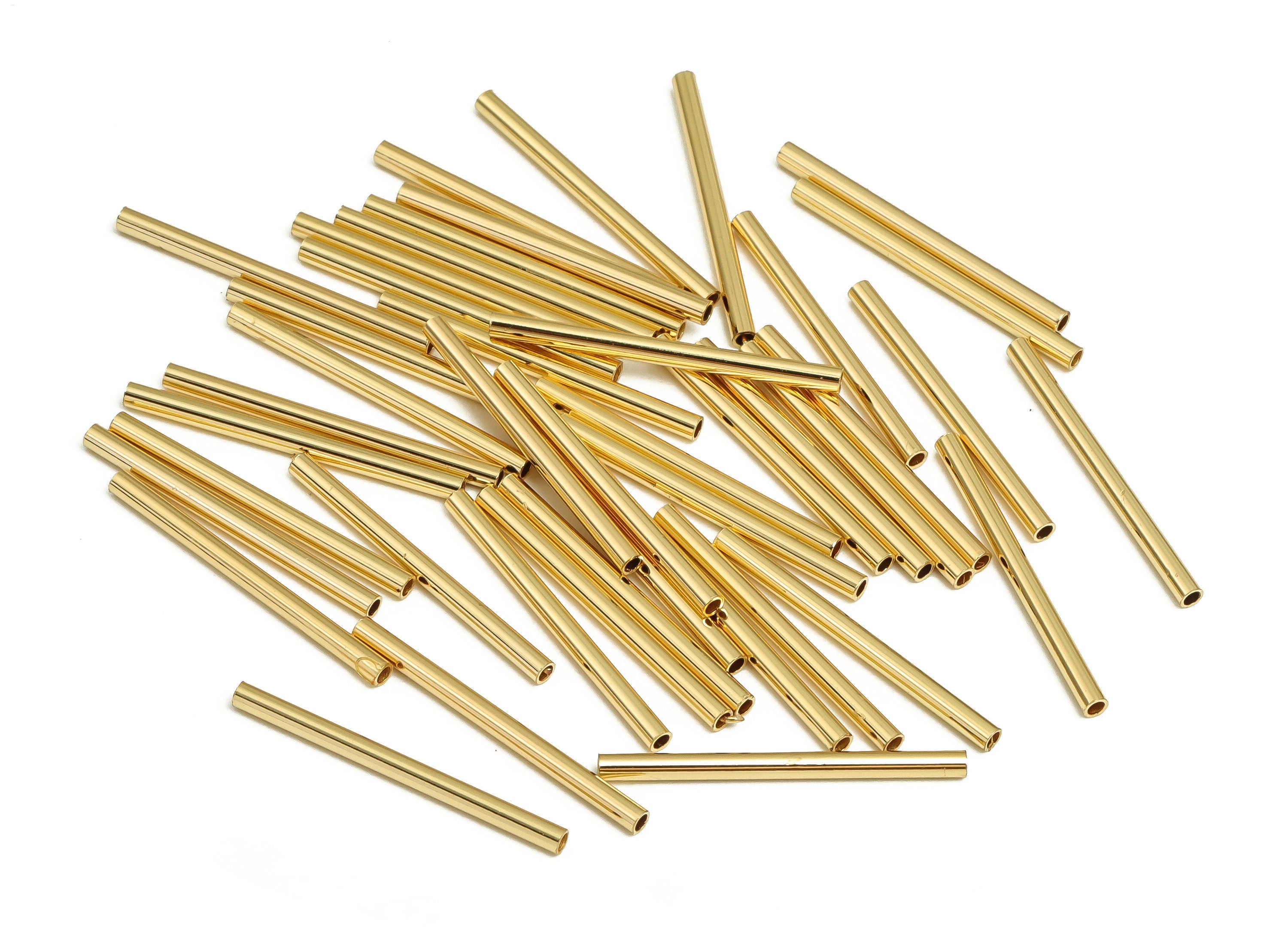Brass Himmeli Tubes - Brass Himmeli DIY Tube Beads - Geometric Shapes - For Air Plants - 18k Real Gold Plated Brass -1.5x0.2x20mm-RGP4047-20 - DOMEDBAZAAR