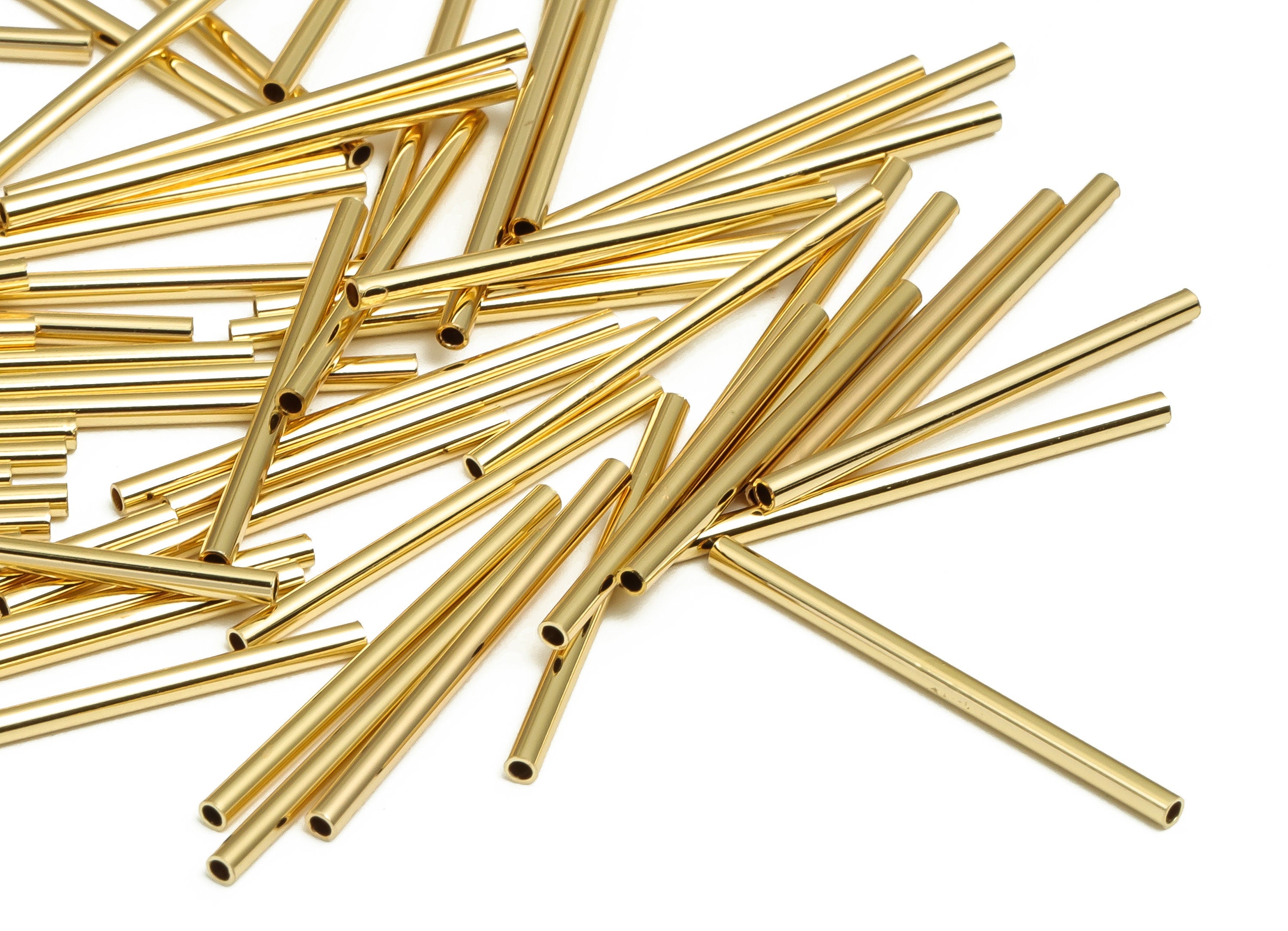 Brass Himmeli Tubes - Brass Himmeli DIY Tube Beads - Geometric Shapes - For Air Plants - 18k Real Gold Plated Brass -1.5x0.2x25mm-RGP4047-25 - DOMEDBAZAAR