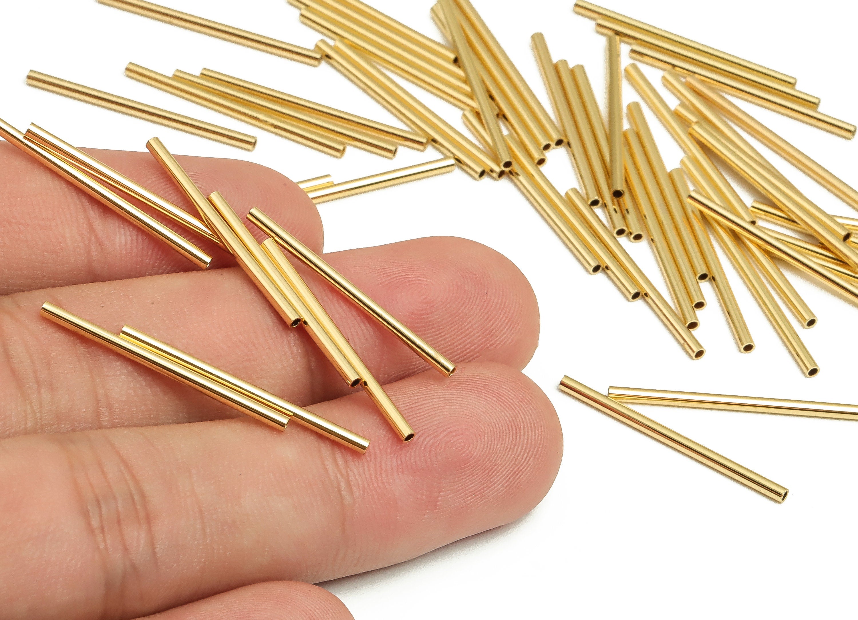Brass Himmeli Tubes - Brass Himmeli DIY Tube Beads - Geometric Shapes - For Air Plants - 18k Real Gold Plated Brass -1.5x0.2x25mm-RGP4047-25 - DOMEDBAZAAR
