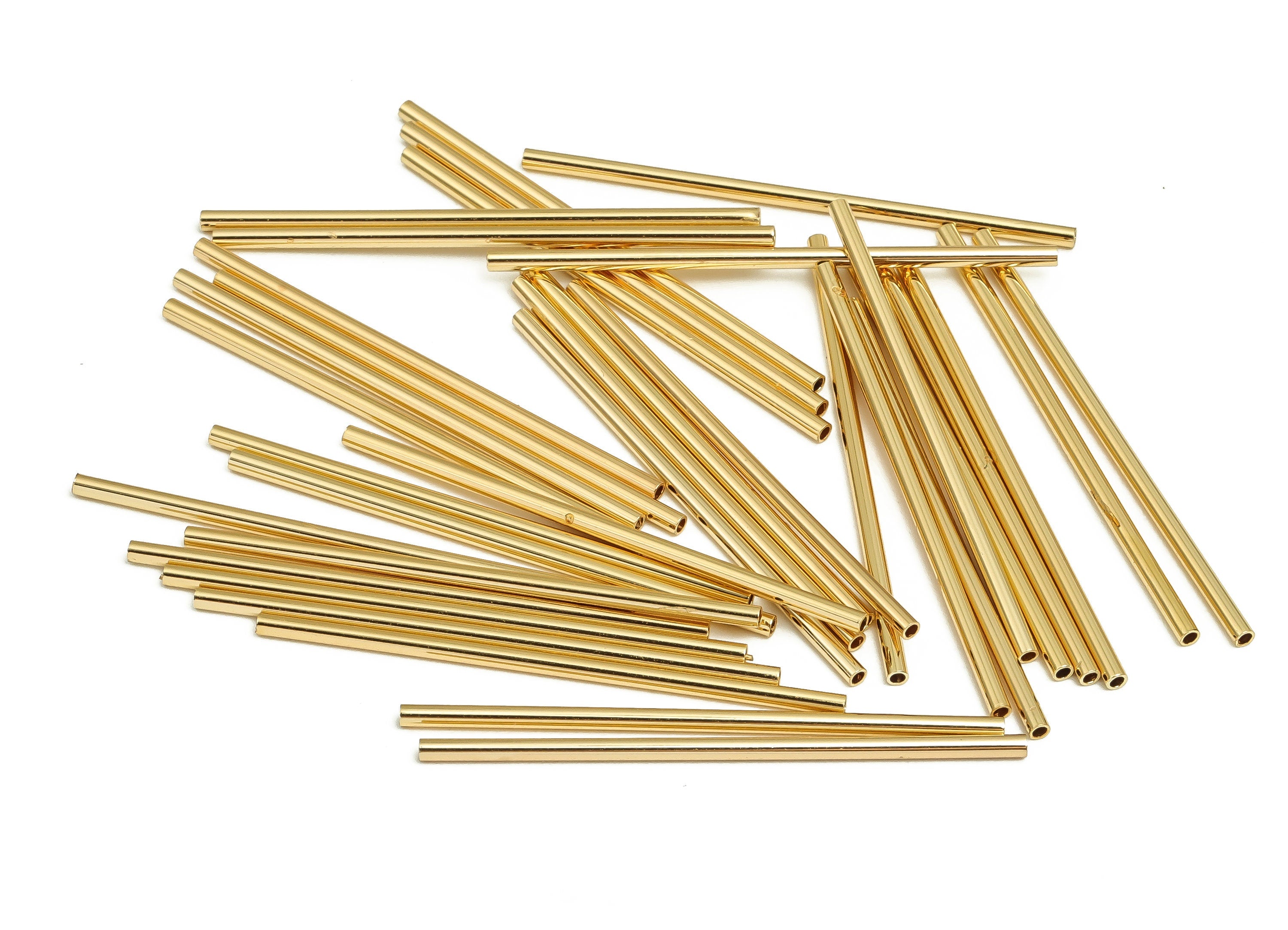 Brass Himmeli Tubes -Brass Himmeli DIY Tube Beads - Geometric Shapes - For Air Plants - 18k Real Gold Plated Brass-1.5x0.2x40mm - RGP4047-40 - DOMEDBAZAAR