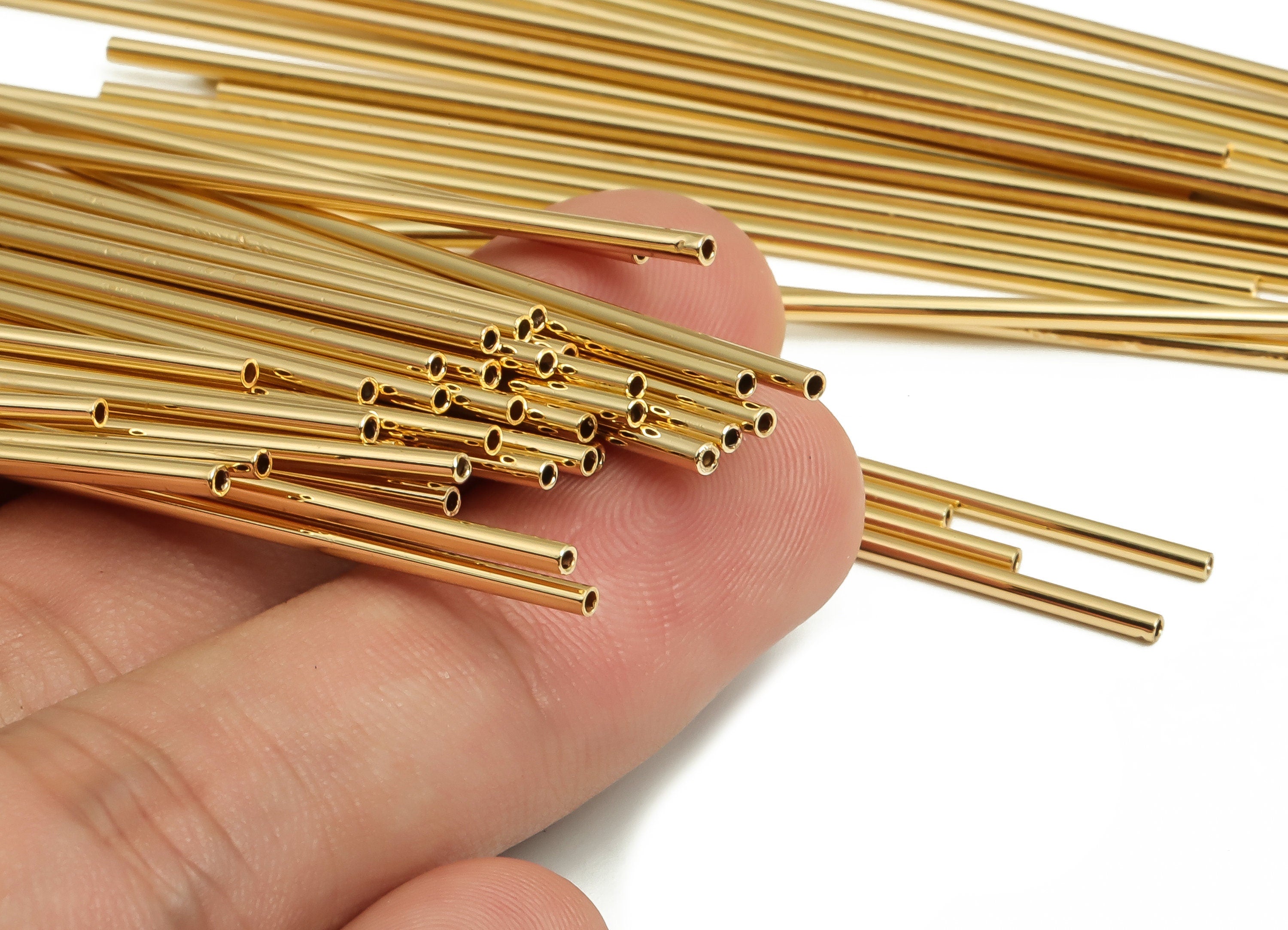 Brass Himmeli Tubes - Brass Himmeli DIY Tube Beads - Geometric Shapes - For Air Plants - 18k Real Gold Plated Brass -1.5x0.2x80mm-RGP4047-80 - DOMEDBAZAAR