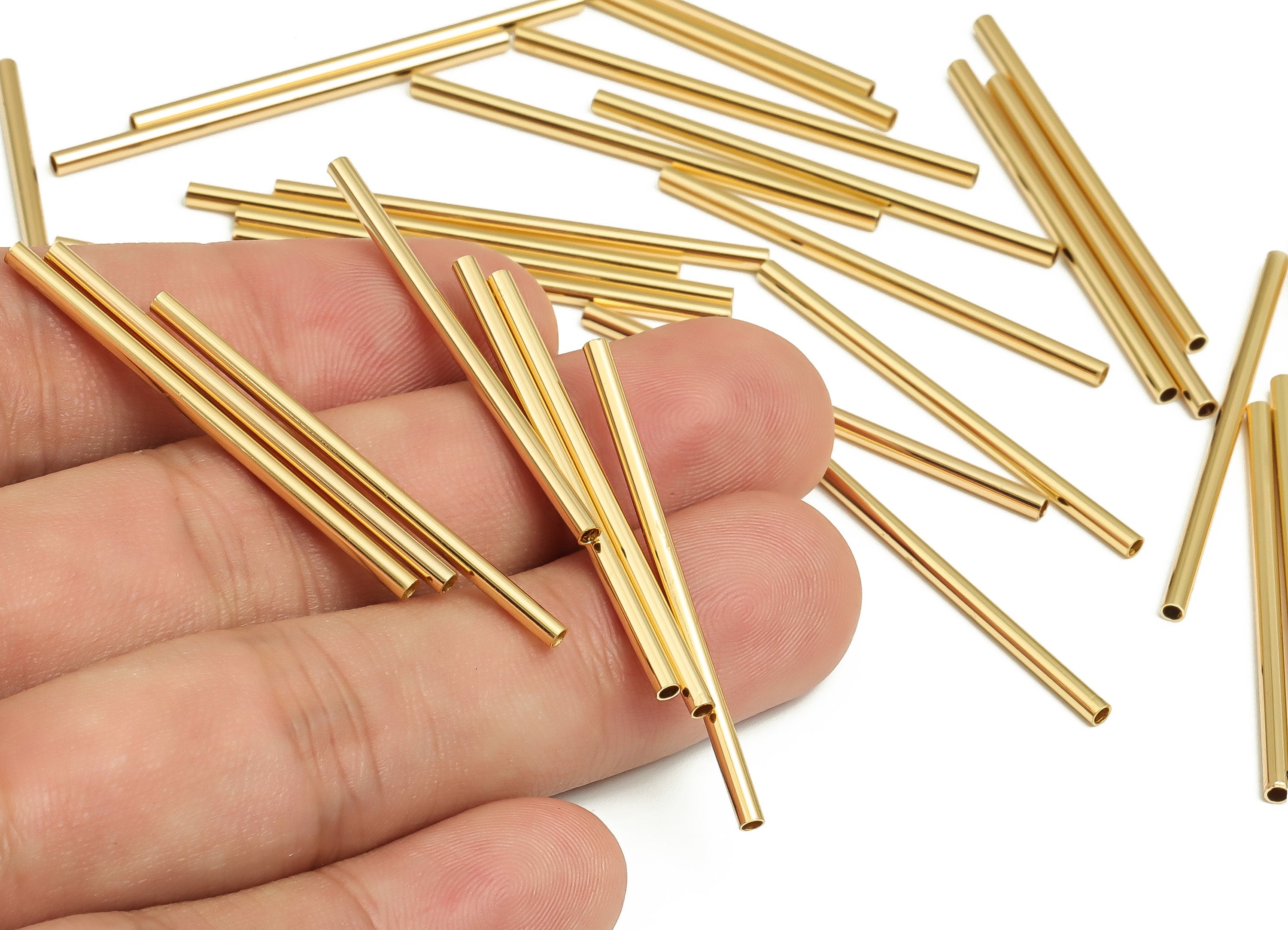 Brass Himmeli Tubes - Brass Himmeli DIY Tube Beads - Geometric Shapes - For Air Plants - 18k Real Gold Plated Brass -2x0.2x40mm- RGP4048-40 - DOMEDBAZAAR