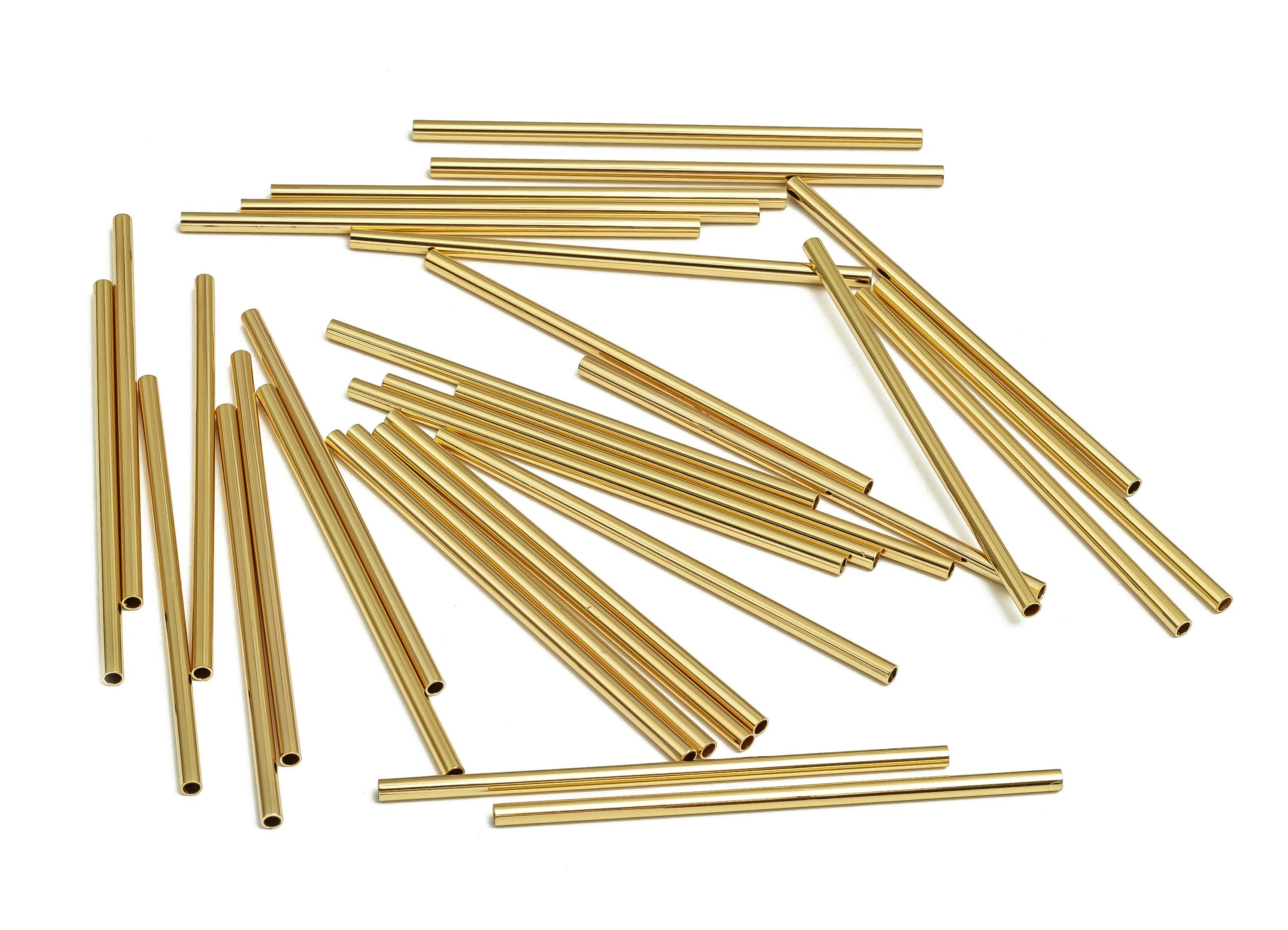 Brass Himmeli Tubes - Brass Himmeli DIY Tube Beads - Geometric Shapes - For Air Plants - 18k Real Gold Plated Brass -2x0.2x50mm- RGP4048-50 - DOMEDBAZAAR