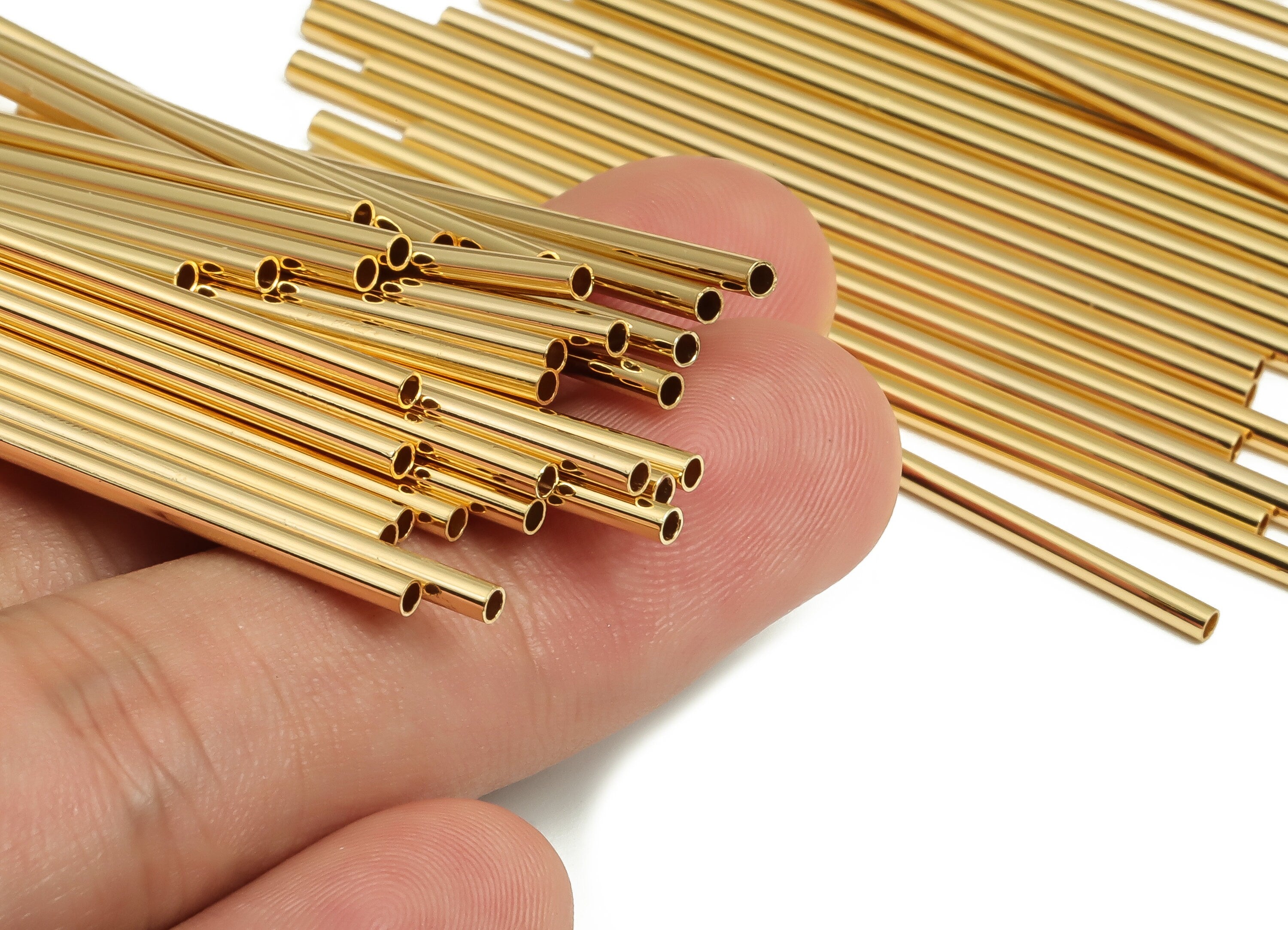 Brass Himmeli Tubes - Brass Himmeli DIY Tube Beads - Geometric Shapes - For Air Plants - 18k Real Gold Plated Brass -2x0.2x60mm- RGP4048-60 - DOMEDBAZAAR