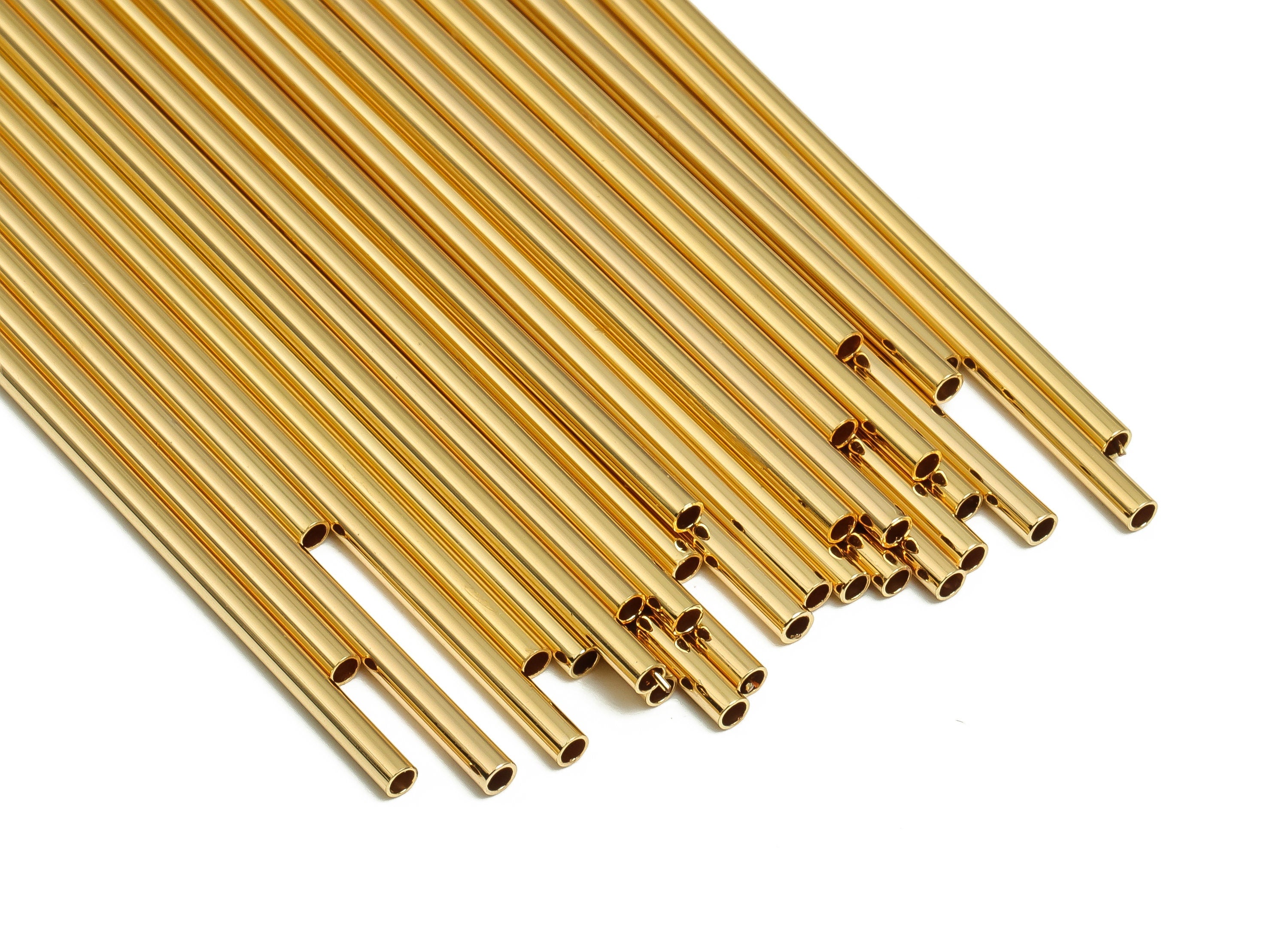 Brass Himmeli Tubes - Brass Himmeli DIY Tube Beads - Geometric Shapes - For Air Plants - 18k Real Gold Plated Brass -2x0.2x70mm- RGP4048-70 - DOMEDBAZAAR
