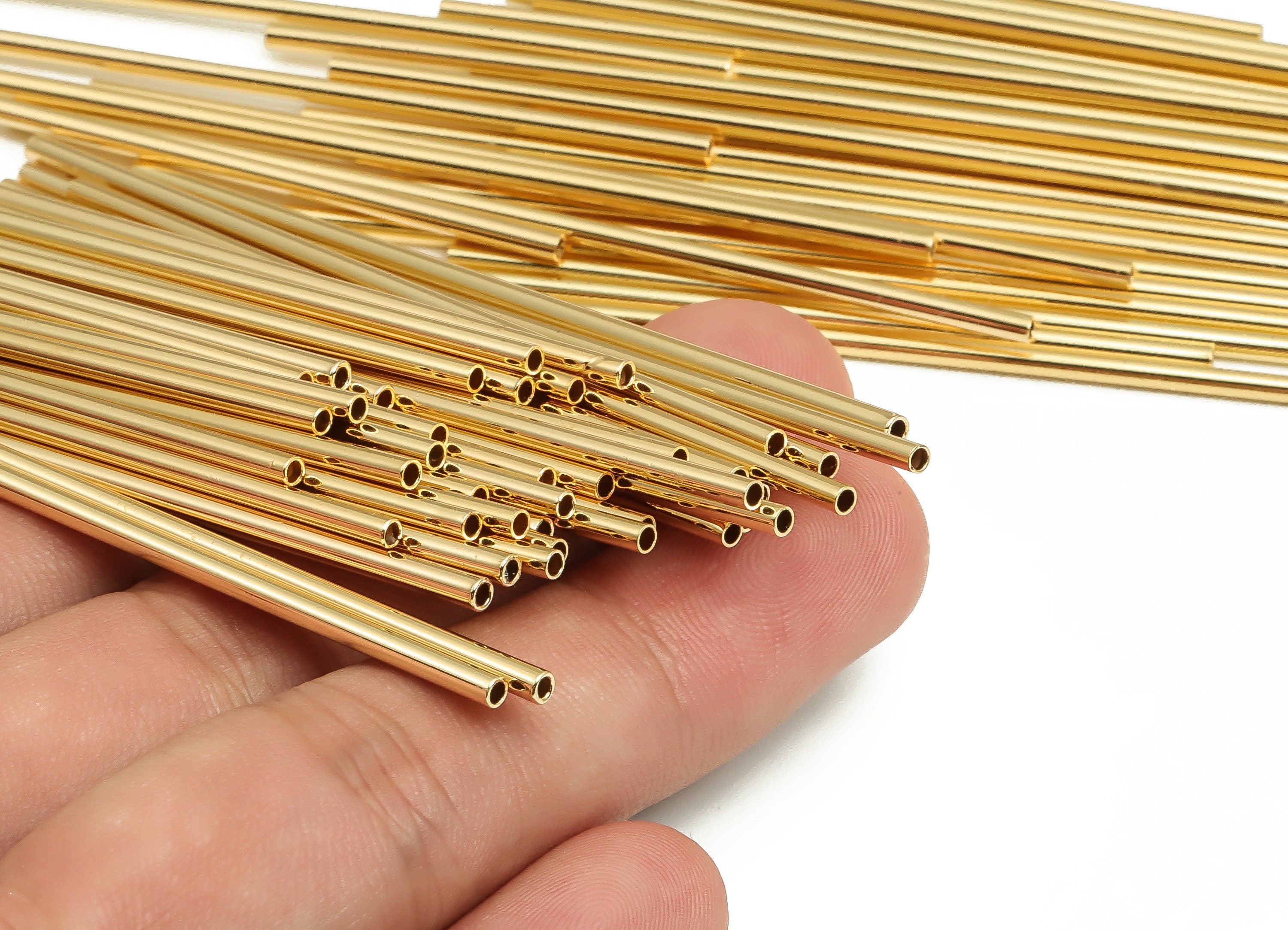 Brass Himmeli Tubes - Brass Himmeli DIY Tube Beads - Geometric Shapes - For Air Plants - 18k Real Gold Plated Brass -2x0.2x80mm- RGP4048-80 - DOMEDBAZAAR