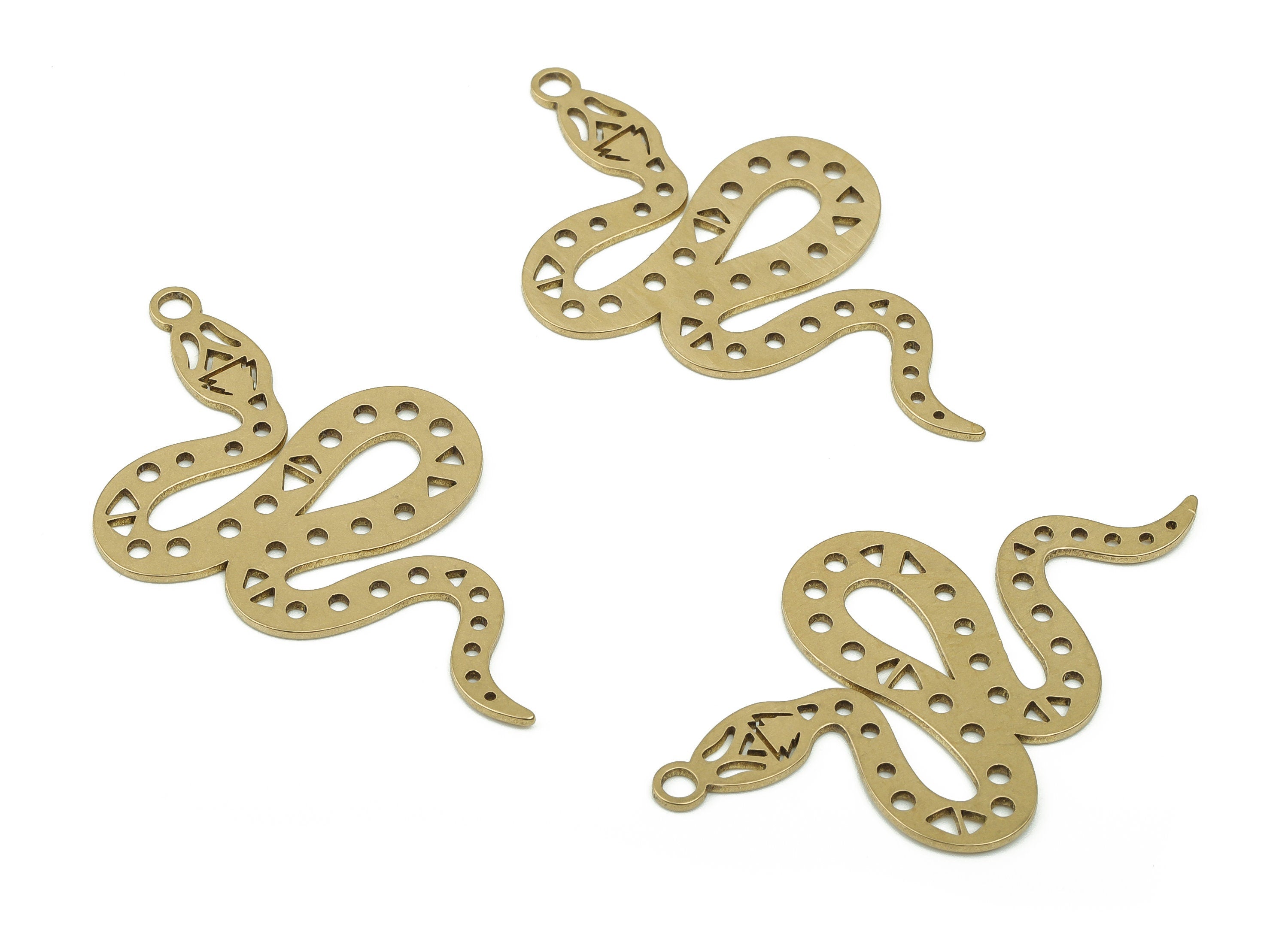 Brass Snake Earring Charms - Raw Brass Snake Pendant - Jewelry Making Supplies - 40.12x24.18x0.72mm - PPA0025 - DOMEDBAZAAR