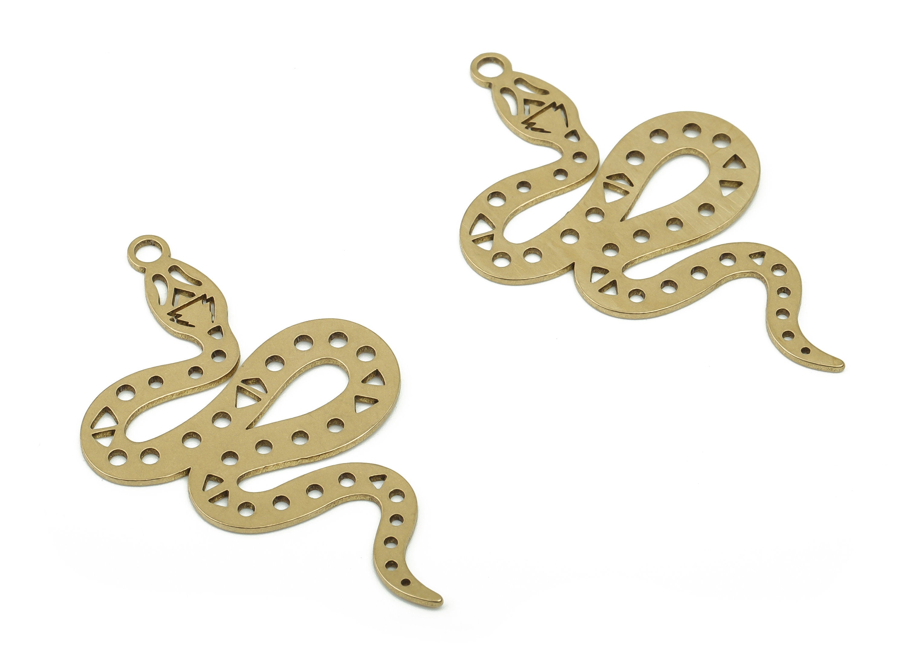 Brass Snake Earring Charms - Raw Brass Snake Pendant - Jewelry Making Supplies - 40.12x24.18x0.72mm - PPA0025 - DOMEDBAZAAR