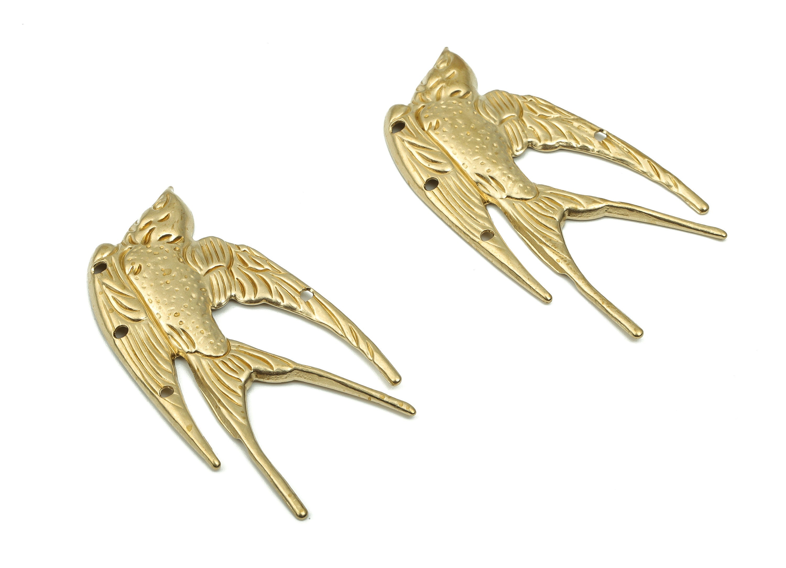Brass Swallow Earring Connectors - Raw Brass Flying Bird Charms and Pendant - Jewelry Making Supplies - 39.55x22.38x1.86mm - PP4822 - DOMEDBAZAAR