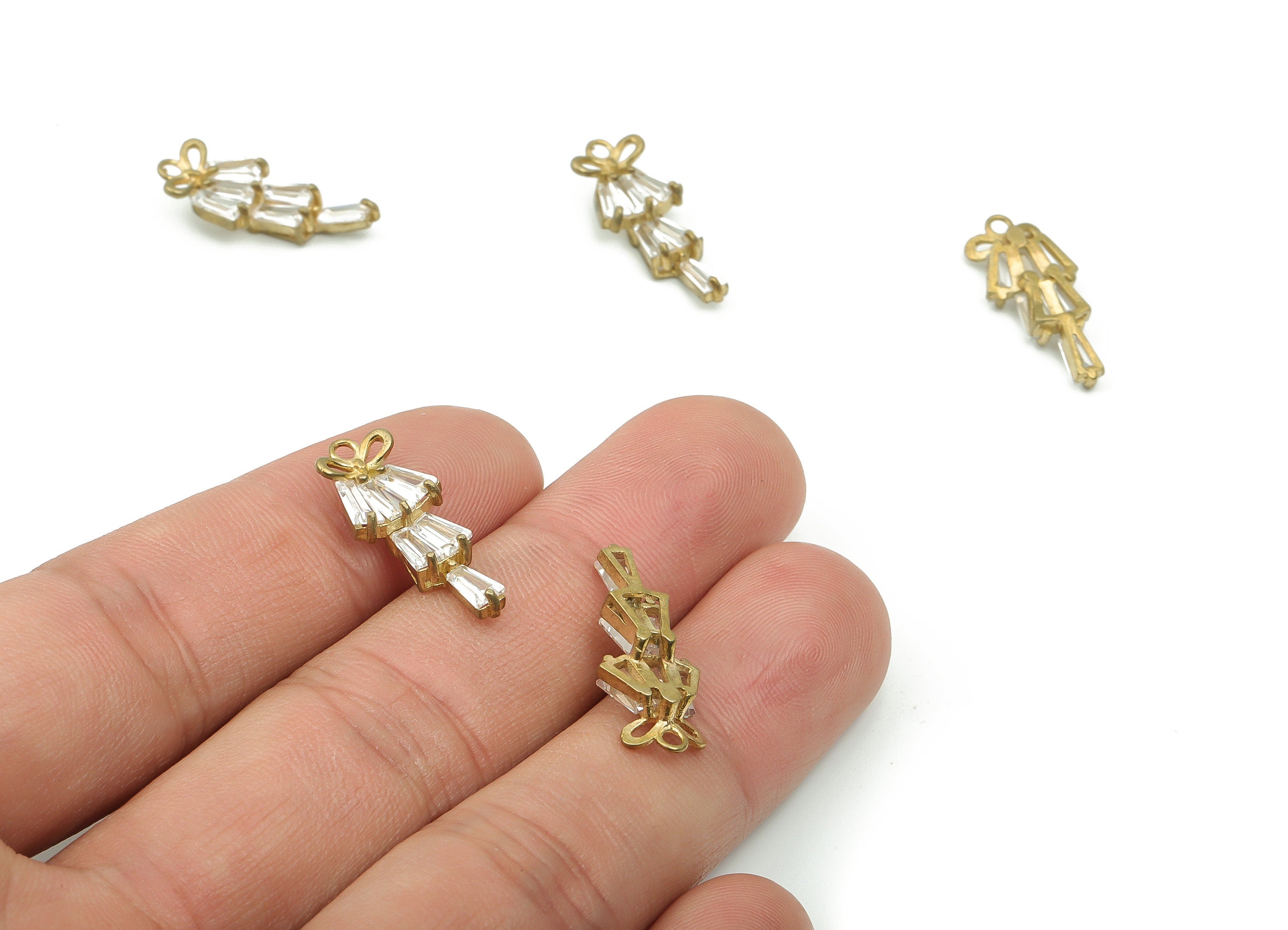 Raw Brass Flower Bell Charm - Brass Tulip Pendant Charm - Brass Flower Earring Charm with Zircon - Dangle Earrings -21.5x9.17x3.63mm- PP4845 - DOMEDBAZAAR