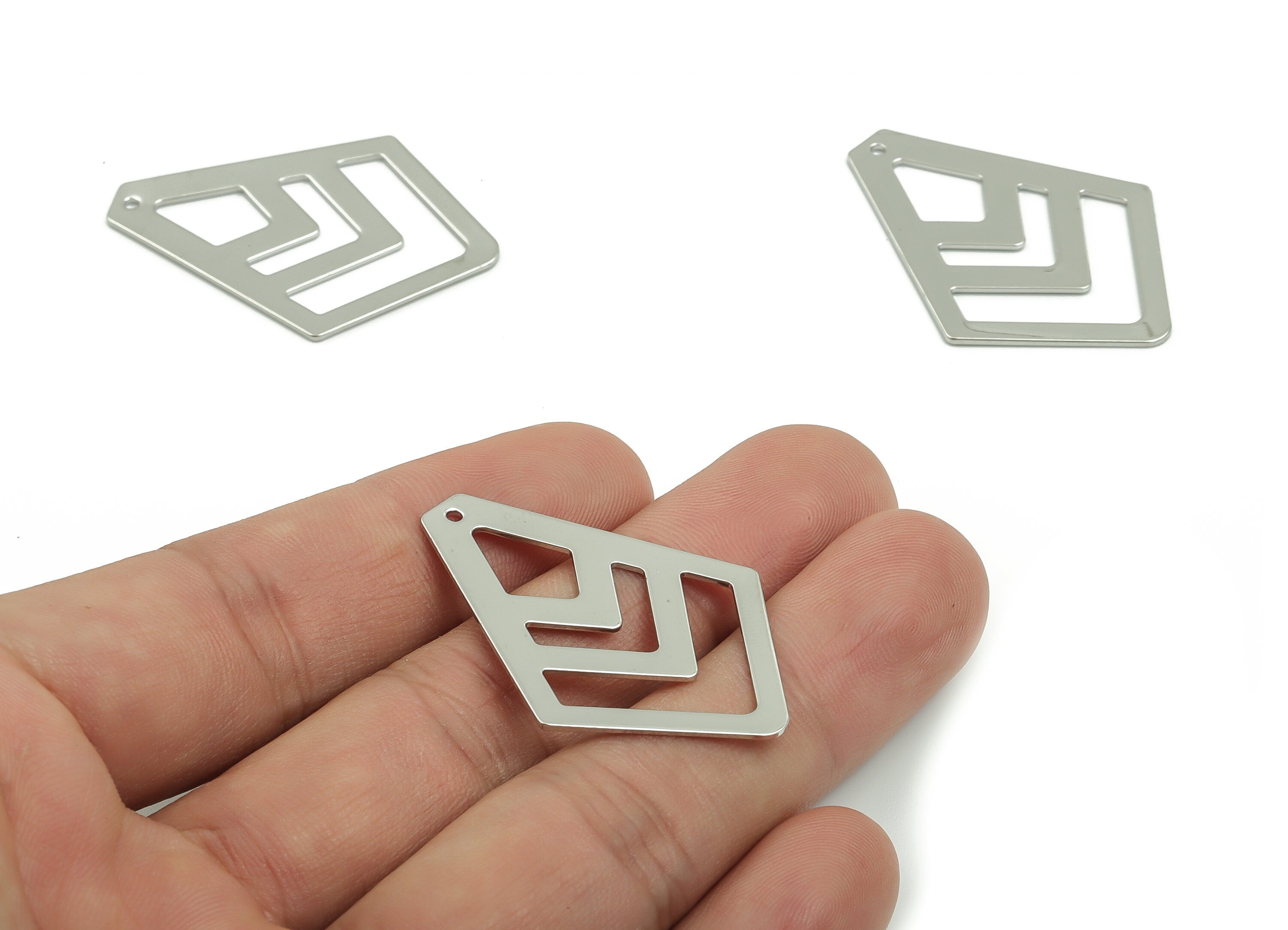 Brass Diamond Earring Charms - Diamond Geometric Pendant - Silver Tone Plated Brass - Jewelry Supplies - 40.08x28.98x0.82mm - PPM1926S - DOMEDBAZAAR