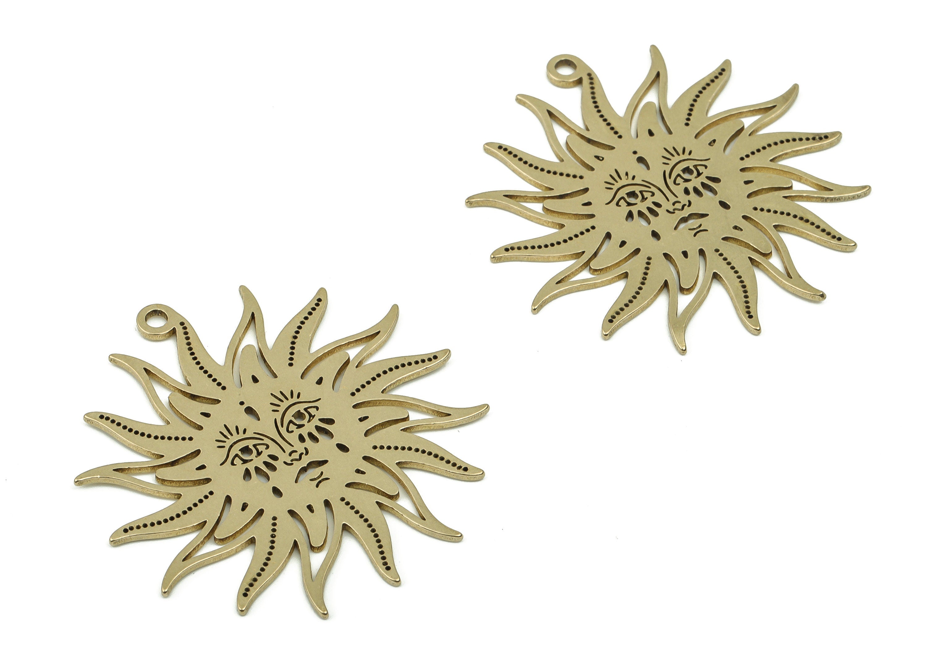 Brass Sun Face Charm - Raw Brass Sun Pendant Charm - Brass Sunburst Charm - Laser Cut Charm - Celestial Charm -39.86x39.12x0.93mm- PPZ0041 - DOMEDBAZAAR