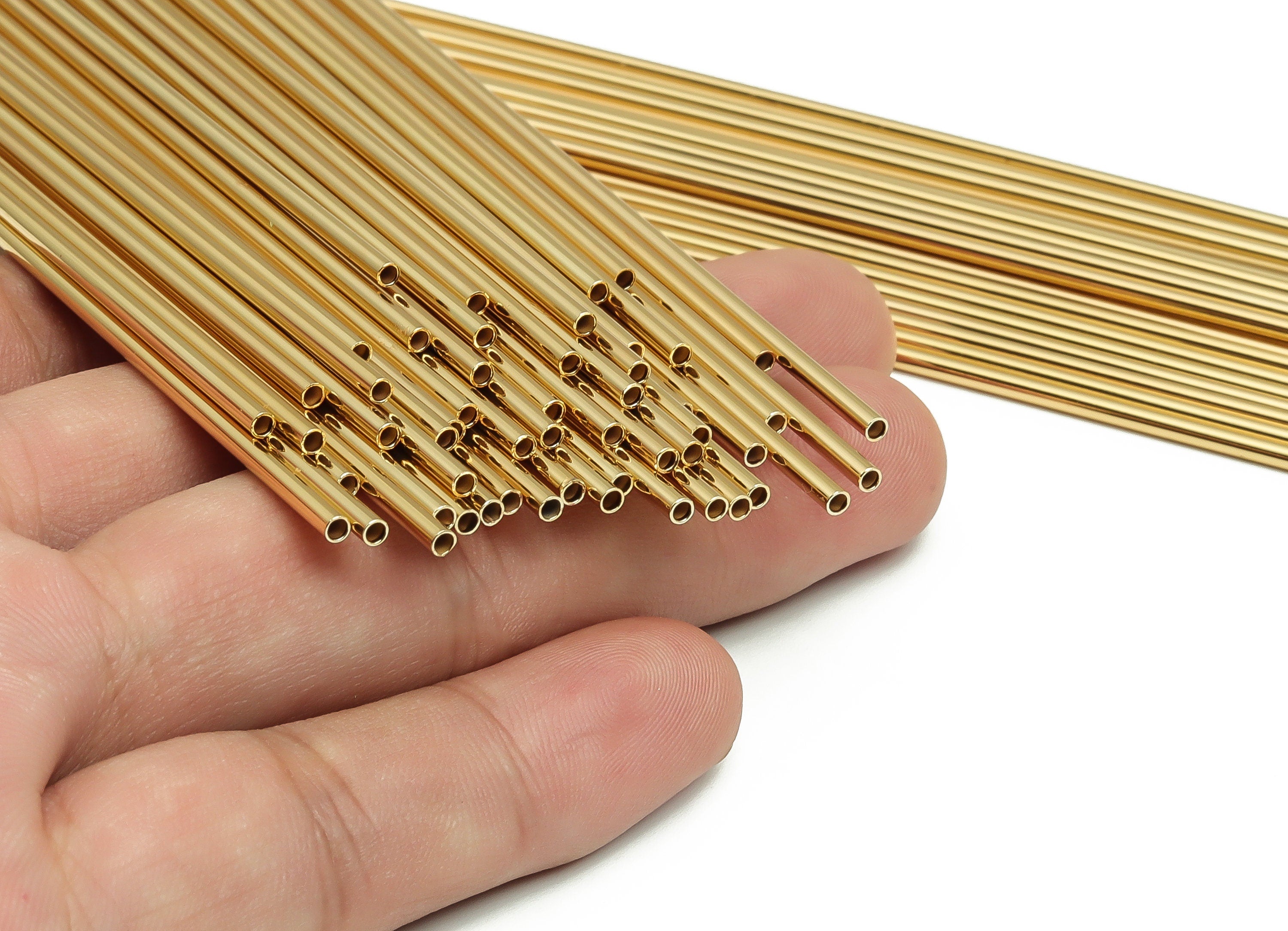 Brass Himmeli Tubes - Brass Himmeli DIY Tube Beads - Geometric Shapes - For Air Plants - 18k Real Gold Plated Brass -2x0.2x190mm-RGP4048-190 - DOMEDBAZAAR