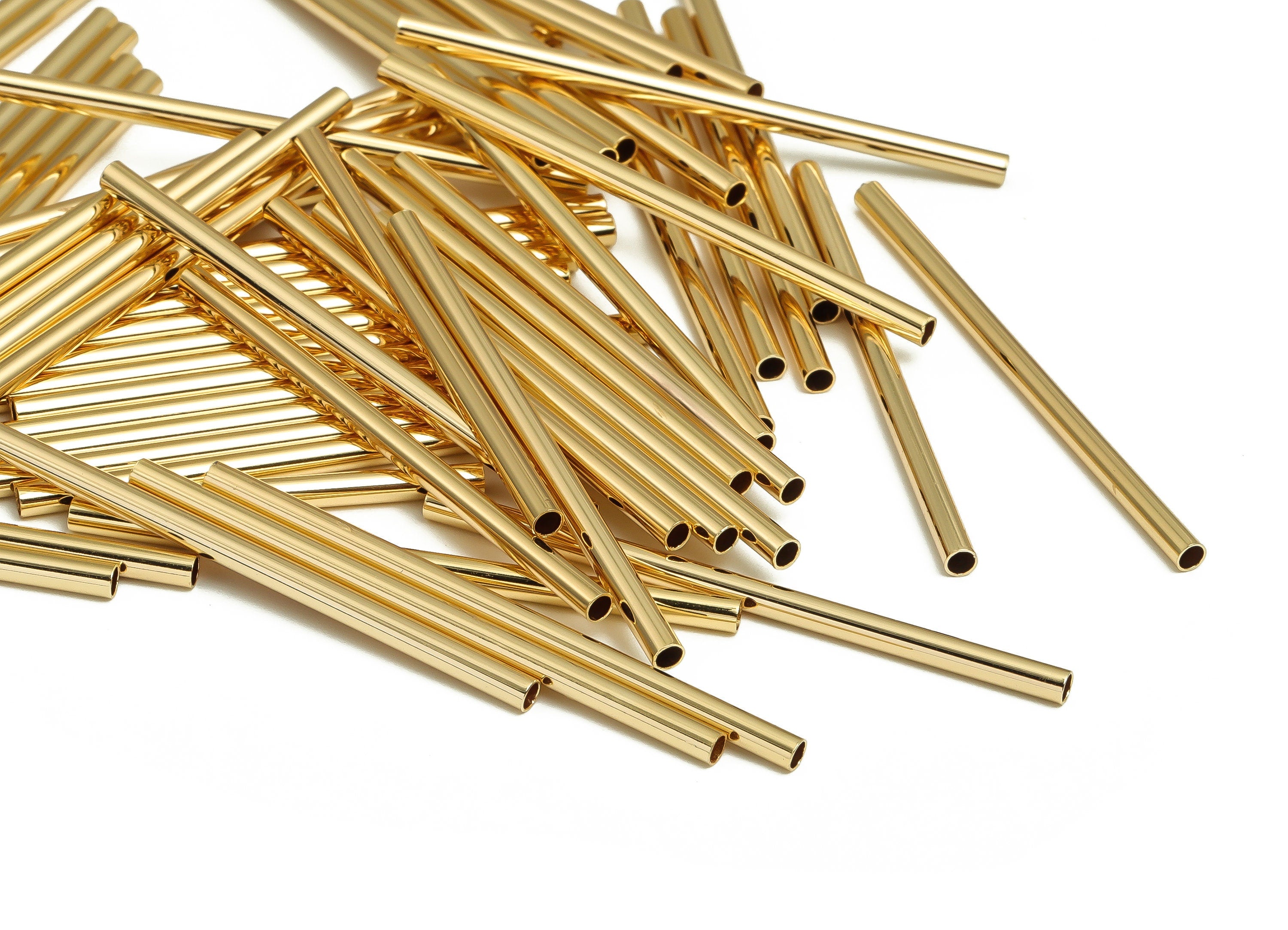 Brass Himmeli Tubes - Brass Himmeli DIY Tube Beads - Geometric Shapes - For Air Plants - 18k Real Gold Plated Brass -2.5x0.2x50mm-RGP4049-50 - DOMEDBAZAAR