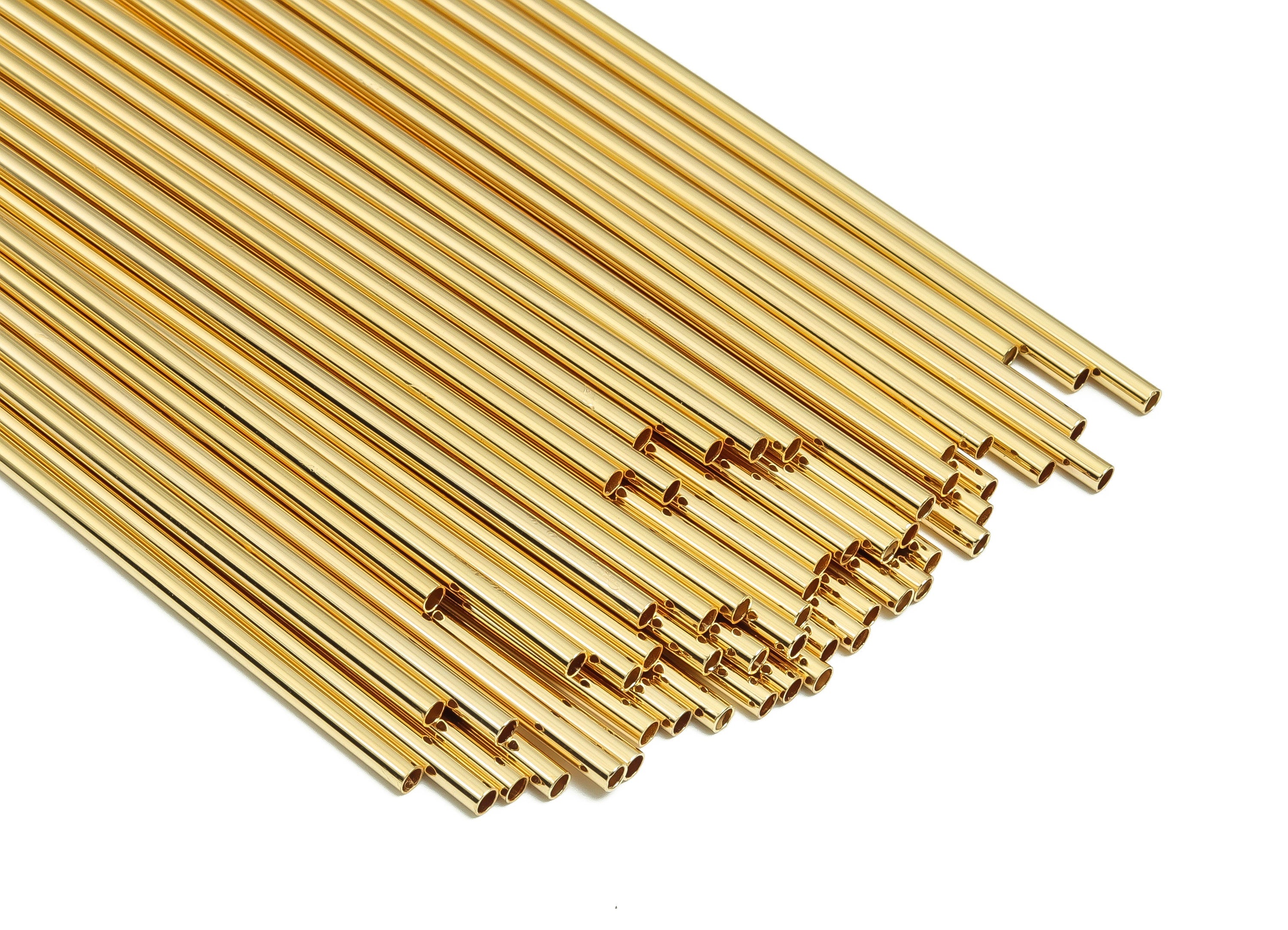 Brass Himmeli Tubes - Brass Himmeli DIY Tube Beads - Geometric Shapes - For Plants - 18k Real Gold Plated Brass -2.5x0.2x170mm- RGP4049-170 - DOMEDBAZAAR